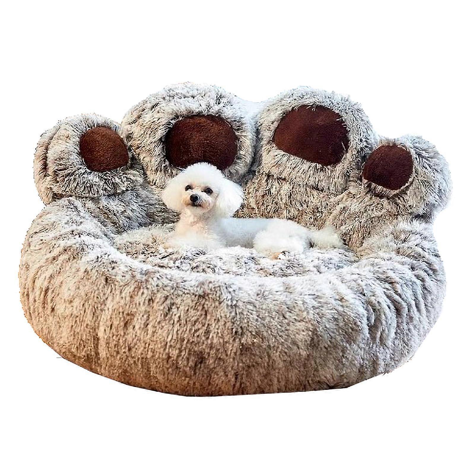 Plush Dog Bed Paw Shaped For Small And Medium Pets Model E 70cm/27inch Warm Sleeping Nest With AntiSlip Bottom