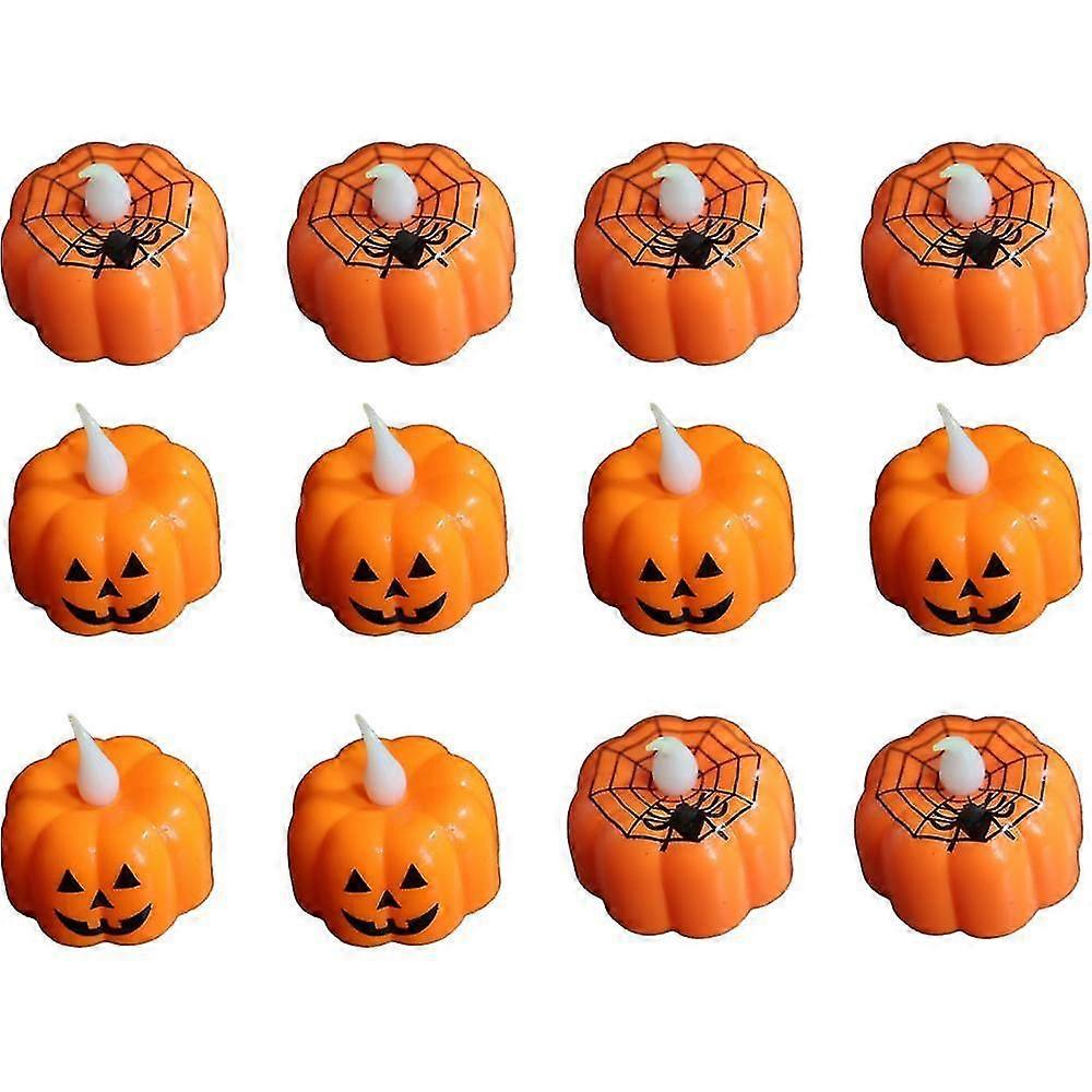 Flickering Pumpkin Tea Lights 12 Pack LED