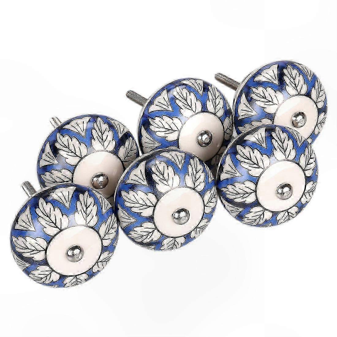 Blue White Floral Ceramic Knobs for Cabinet Drawer Wardrobe Handles