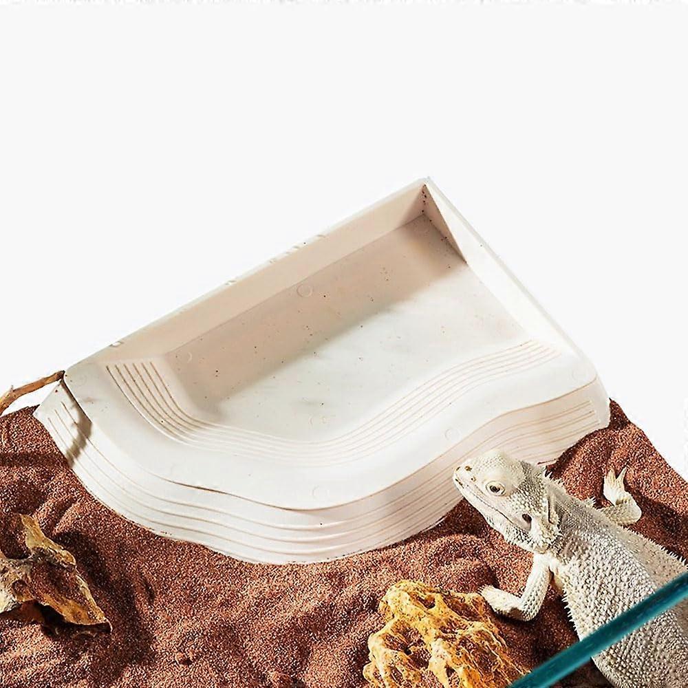 Reptile Ramp Water Bowl Dish for Gecko, Snake, Turtle, Bearded Dragon - White Bathing Pool with Feeding Ramp and Aquarium Ornament