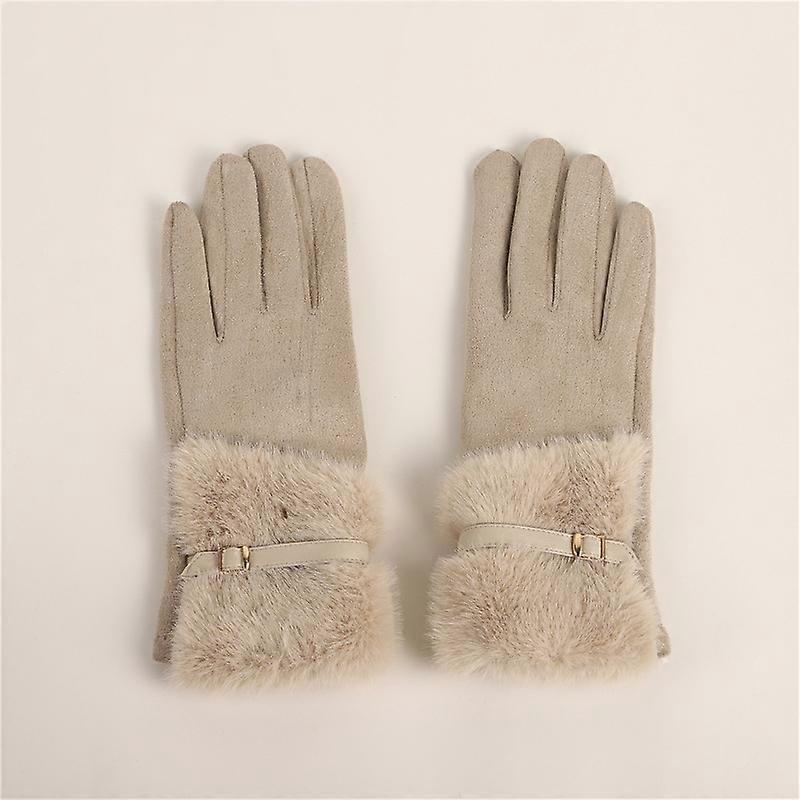 Ny vinter fløyel tykk varm sykling kjørehansker fasjonable pels belte spenne kvinners hansker