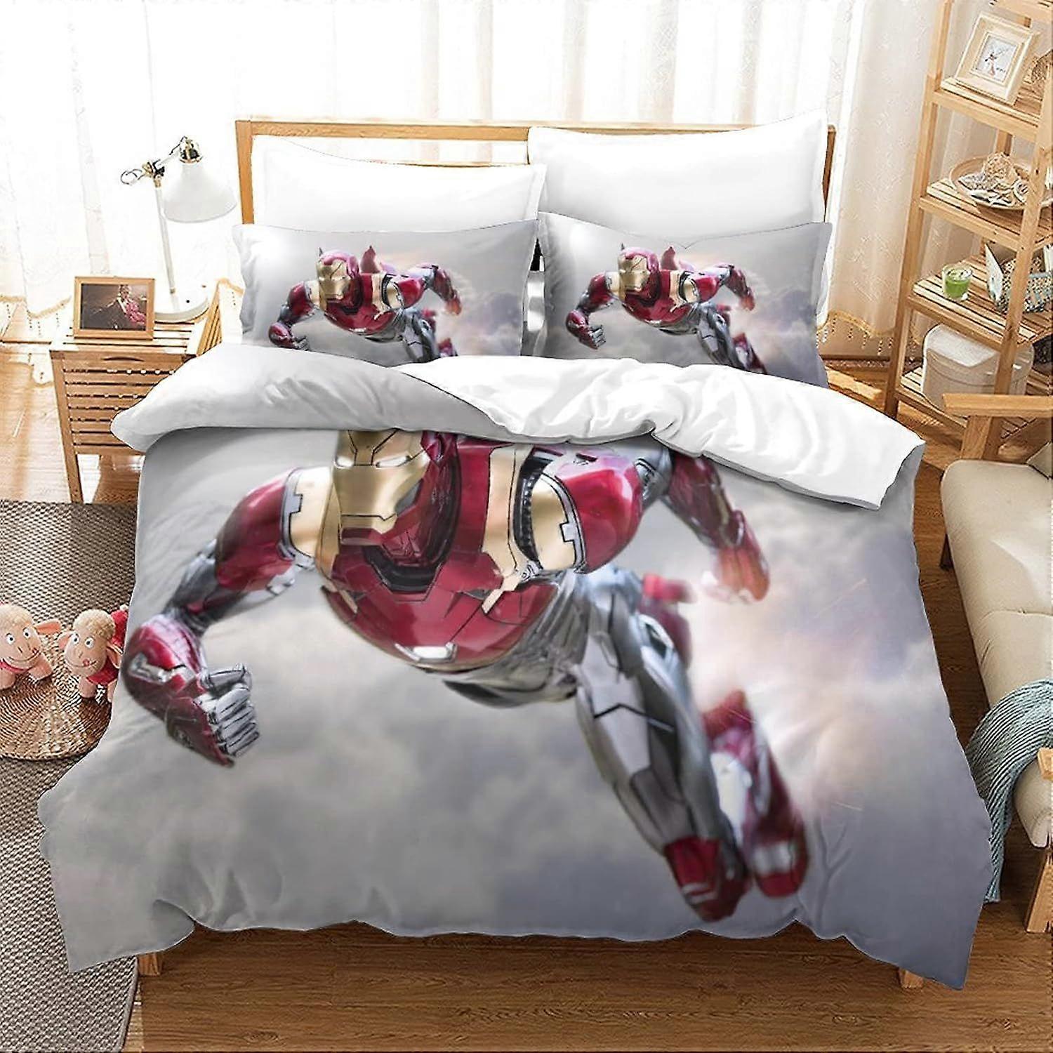 Bedding Sets Single Size Bedding Iron Man Printed Duvet Cover Soft Hypoallergenic Microfiber Quilt Cover with Pillowcase with Zipeer Closure for in Ki