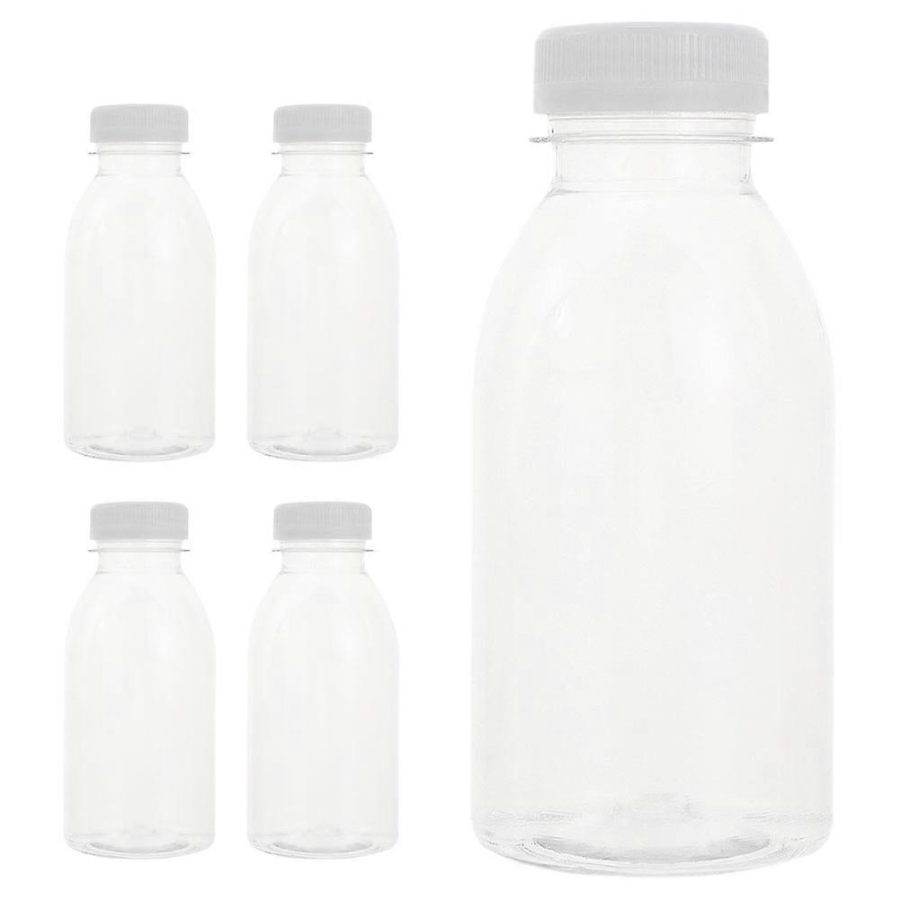 Drink Bottles with Caps 5Pcs for Beverage Storage in Transparent Material