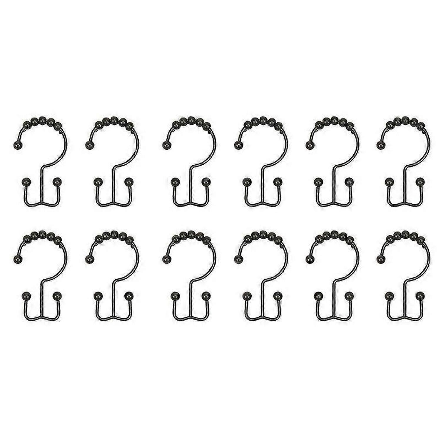 Shower Curtain Hook Ring Metal Double Sliding Shower Hook Ring Black