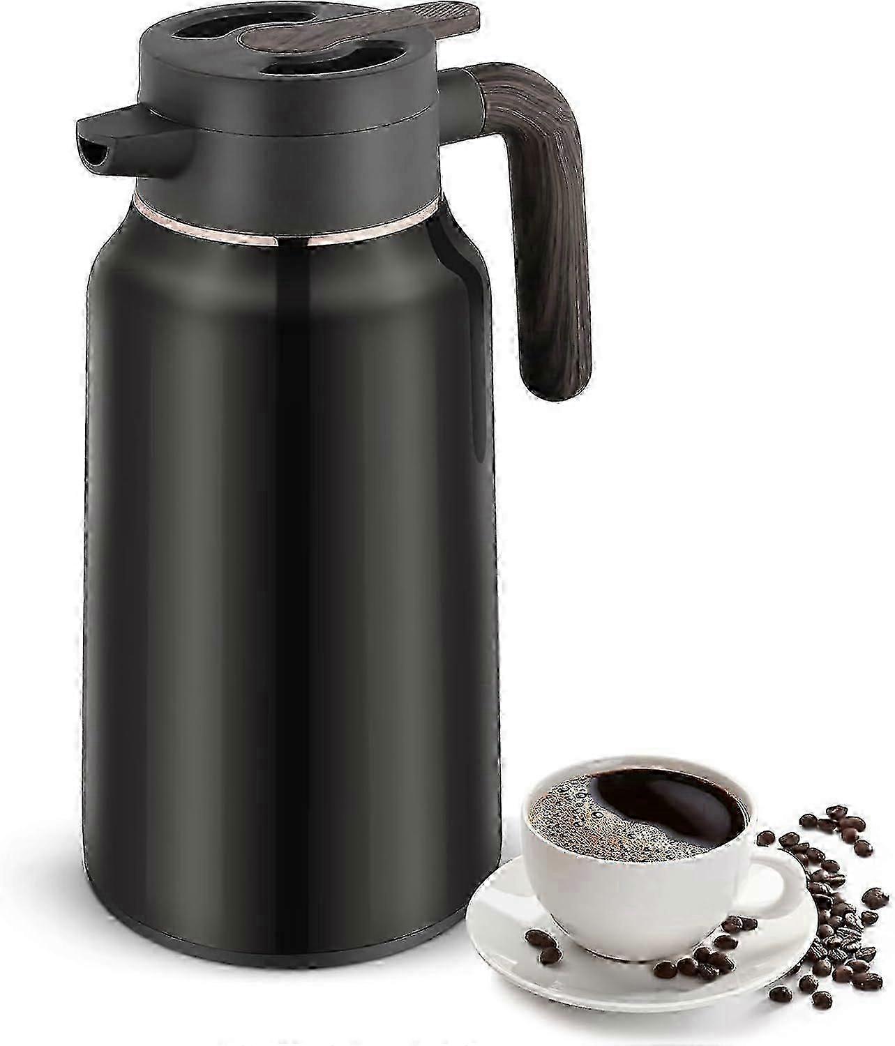 2 لتر أباريق إبريق حرارية من الفولاذ المقاوم للصدأ ، إبريق قهوة مع غطاء ، وعاء قهوة معزول بالفراغ مزدوج الجدران مع زر الضغط العلوي ، 36 ساعة من الحرارة والبرودة