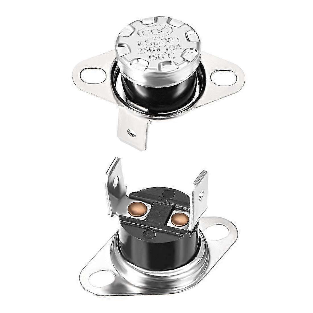 KSD301 150°C/302°F 10A NC Thermostat with Snap Plate for Microwave, Oven, Coffee Maker - 2 Pack
