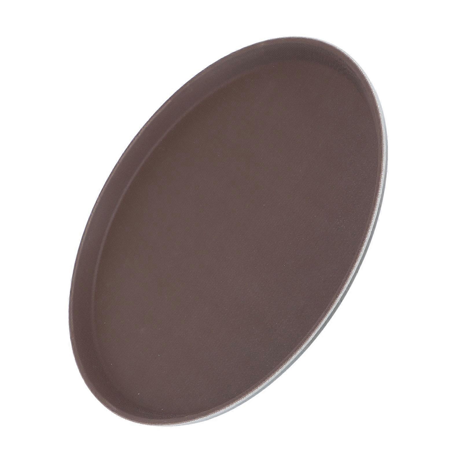 Round Anti-Skid Serving Tray Set 2Pcs Ideal for Dining Kitchen Use 35.5x35.5cm Brown
