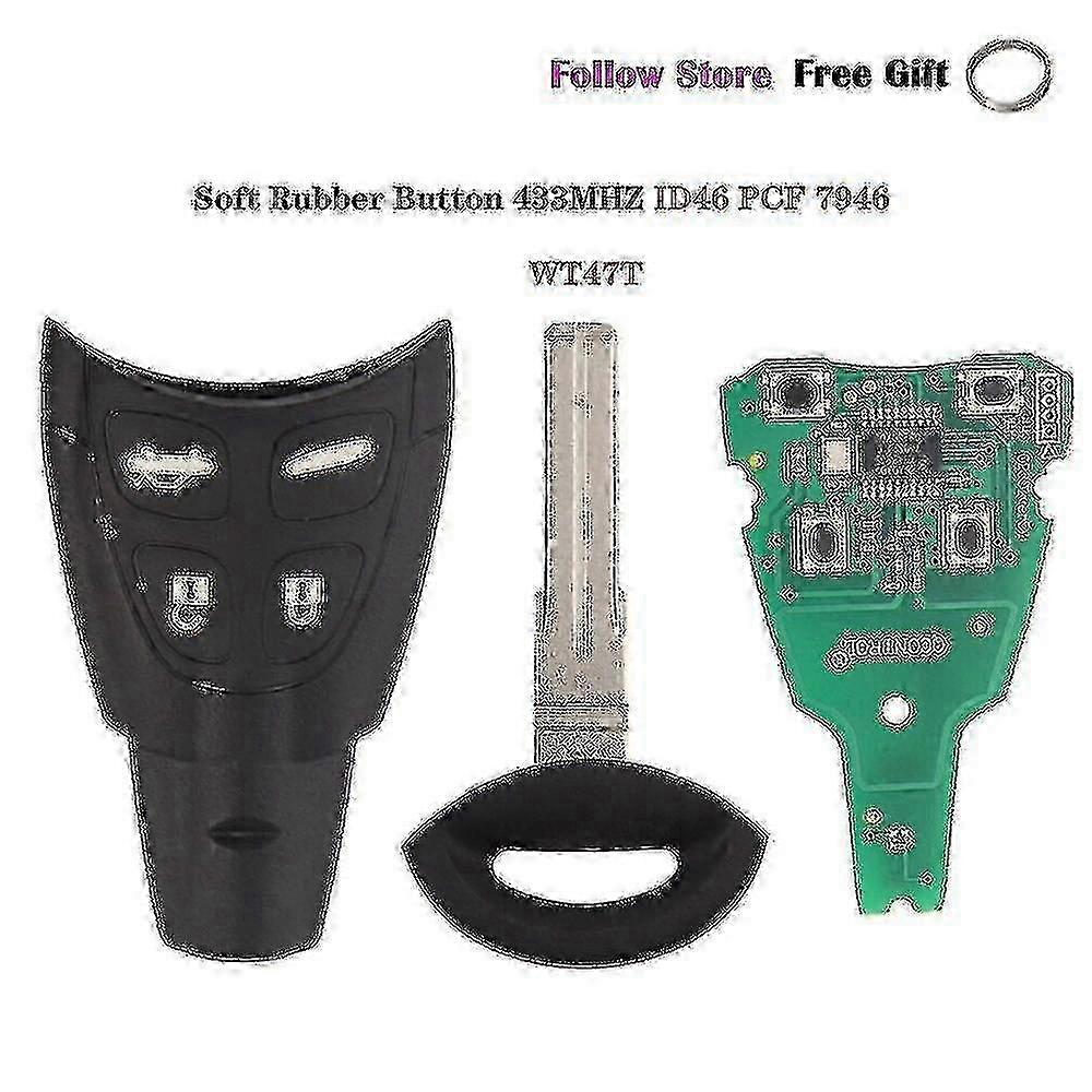 434MHz Remote Car Key Fob for Saab 9-3 9-5 2003-2010 LTQSAAM433TX ID46 P Replacement Soft Rubber Pad Case
