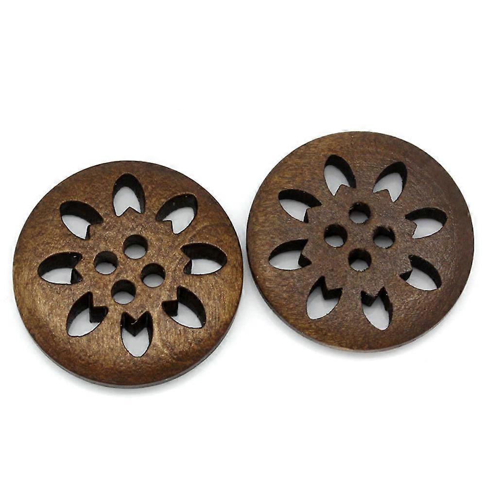 Wooden Buttons for Craft Use 50Pcs Brown Snow Pattern Painted Four-Hole Buttons