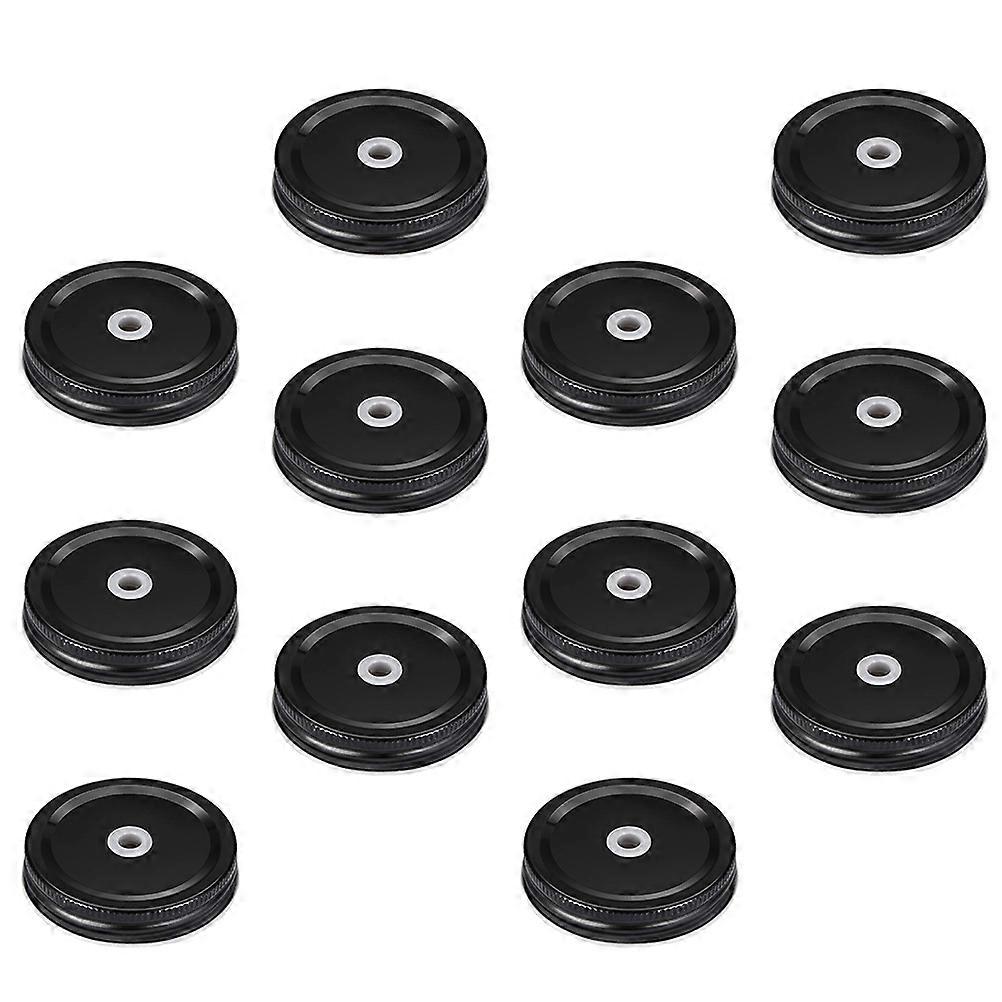 Straw Compatible Jar Lids 48Pcs Black Square Tinplate Lids Perfect For Mason Jar And Canning Jar Sealing