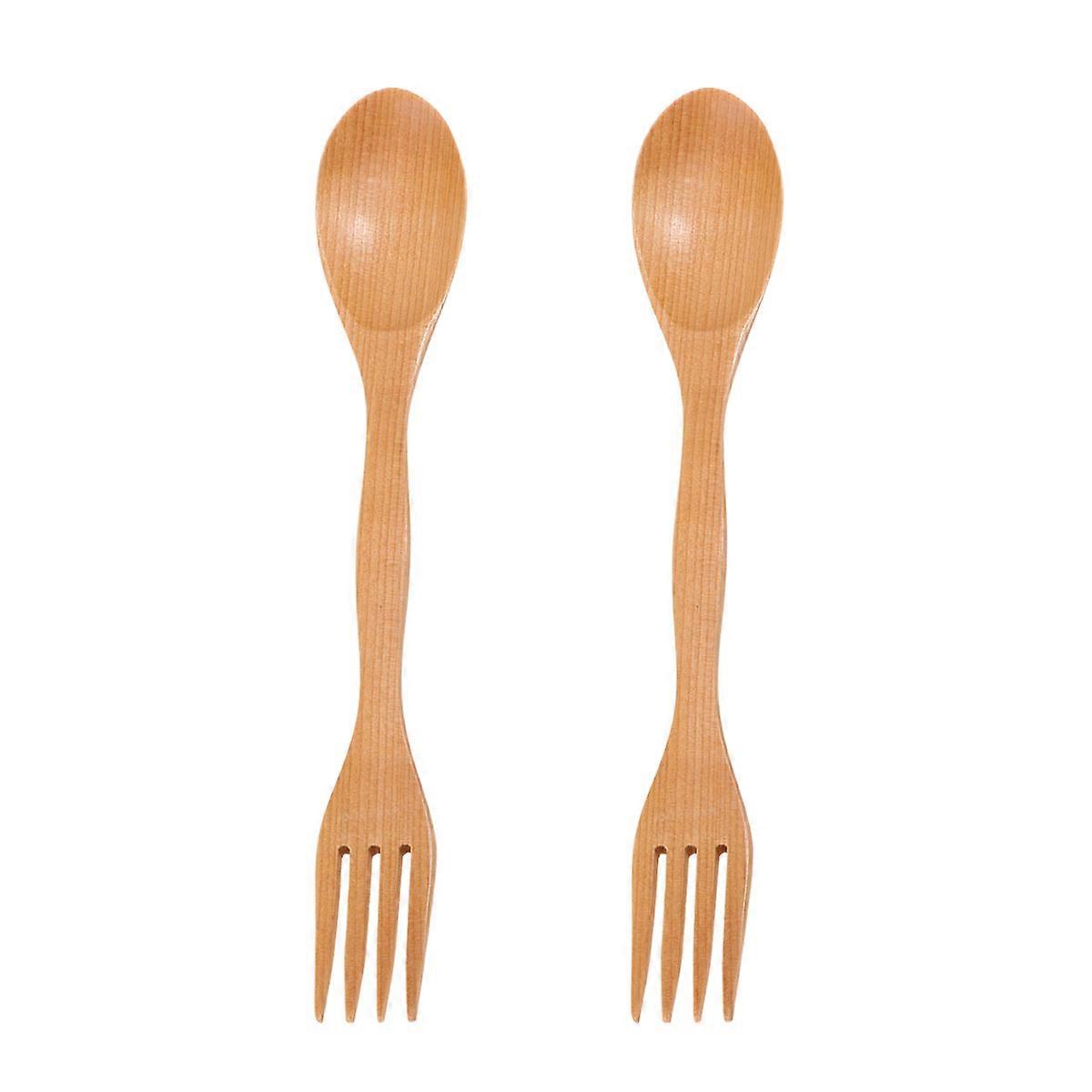 Tableware Combo for Kids Use 6Pcs Japanese Style Wooden Spoon Fork Pair