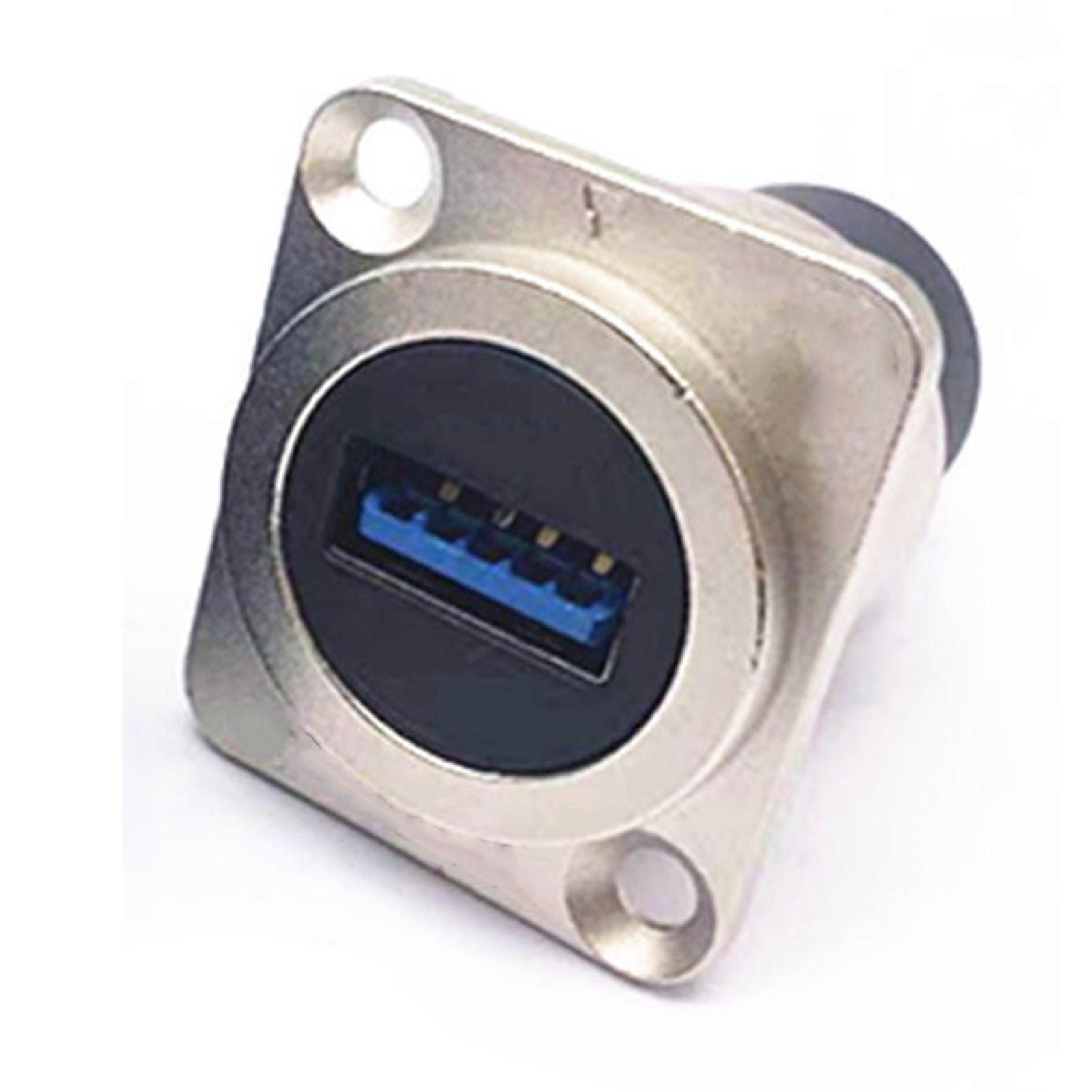 USB3.0 Panel Mount Connector Female to Female Stable Data Transmission D Type USB Socket for 86 Cabinet Panel Silver Shell