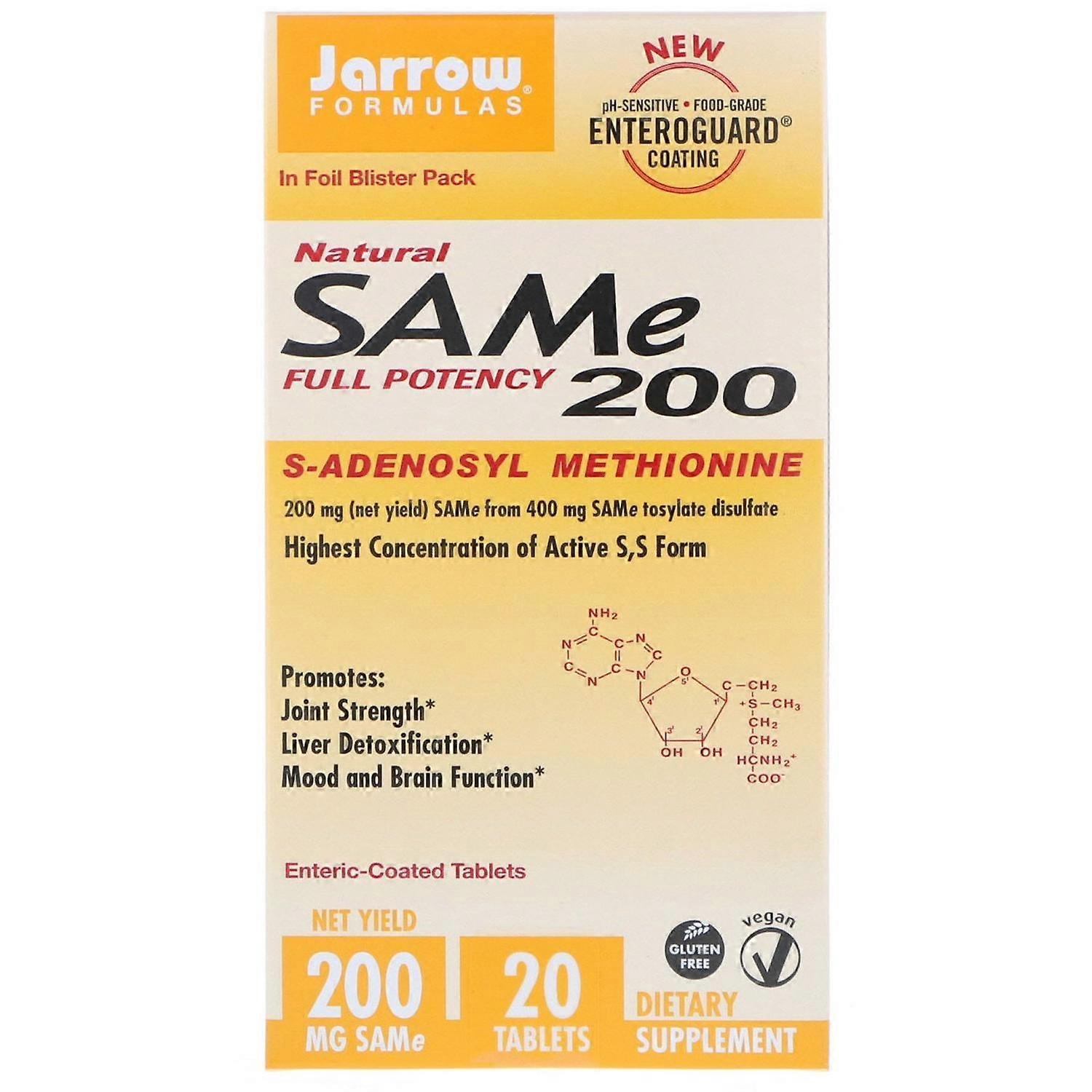 Jarrow Formulas, Natural SAM-e (S-Adenosyl-L-Methionine) 200, 200 mg, 20 Enteric