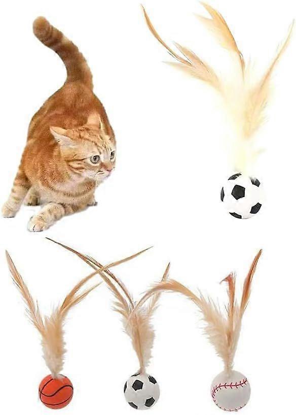 2025 Interactive Feather Cat Toy Ball Set  Elastic Bouncy Pet Toys with Natural Feathers, 3pcs Silicone Rolling Balls for Indoor Bored Cats & Kittens