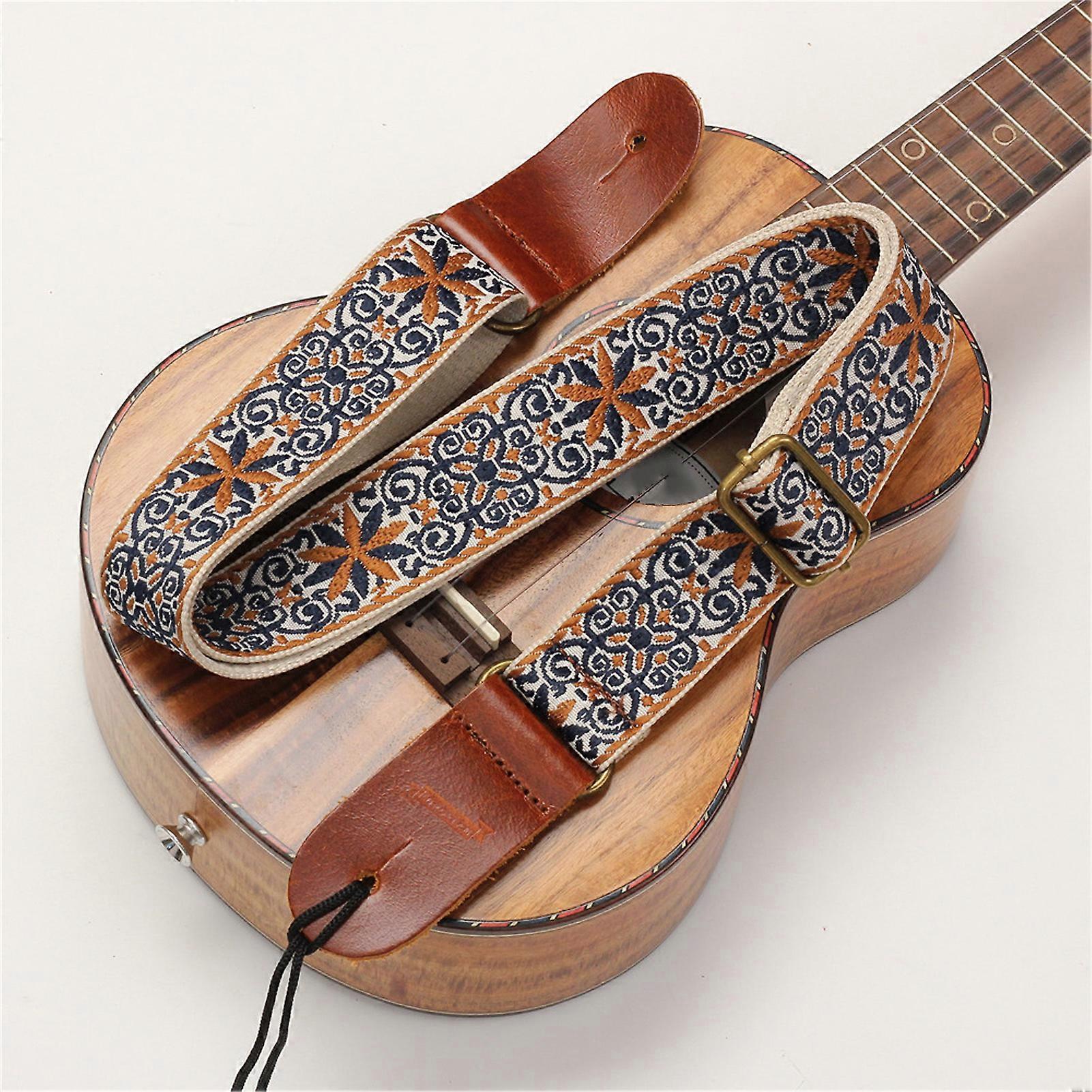 Ethnic Style Embroidered Ukulele Strap Adjustable Nylon Leather