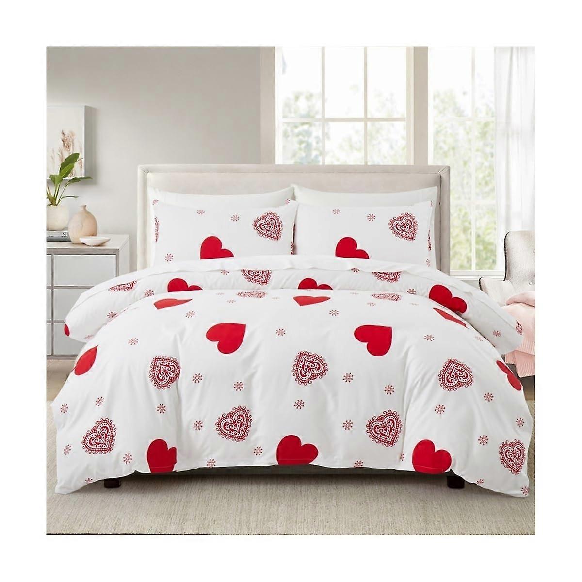 Bedding 4piece Set HeartShaped Pattern Queen Size US 229x229 Cm White Soft Breathable Comforter Cover With Pillowcases