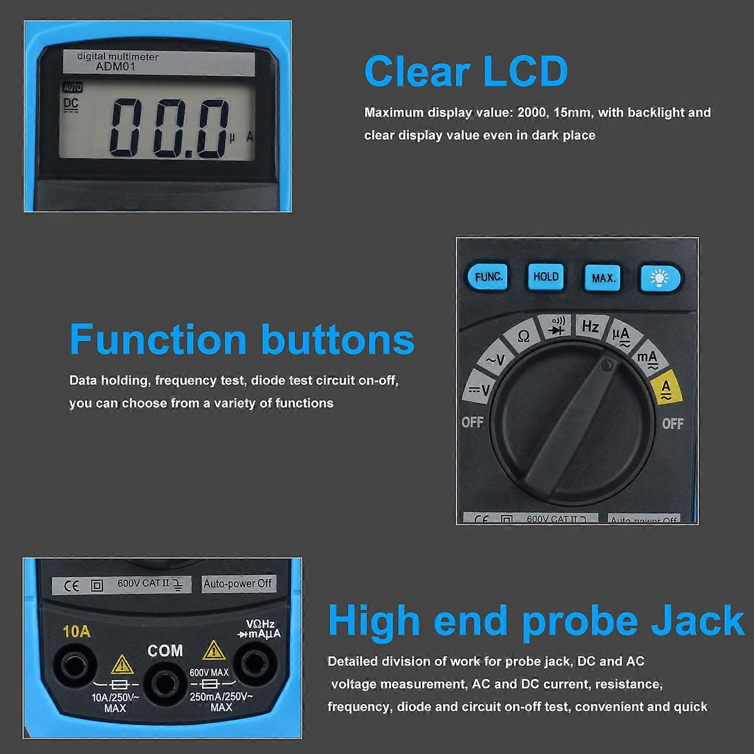 LCD display multimeter for ADM01 testing current and resistance