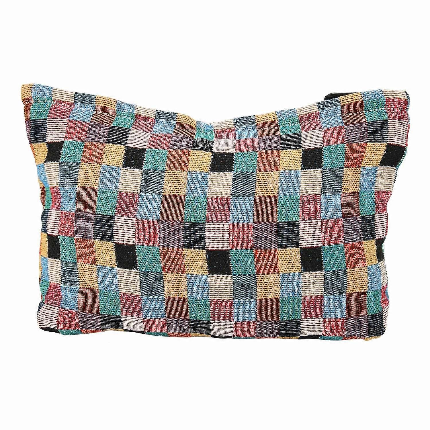 Cosmetic Bag Canvas Plaid Pattern Large Capacity Portable Toiletry Pouch with Zipper for Travel Busi