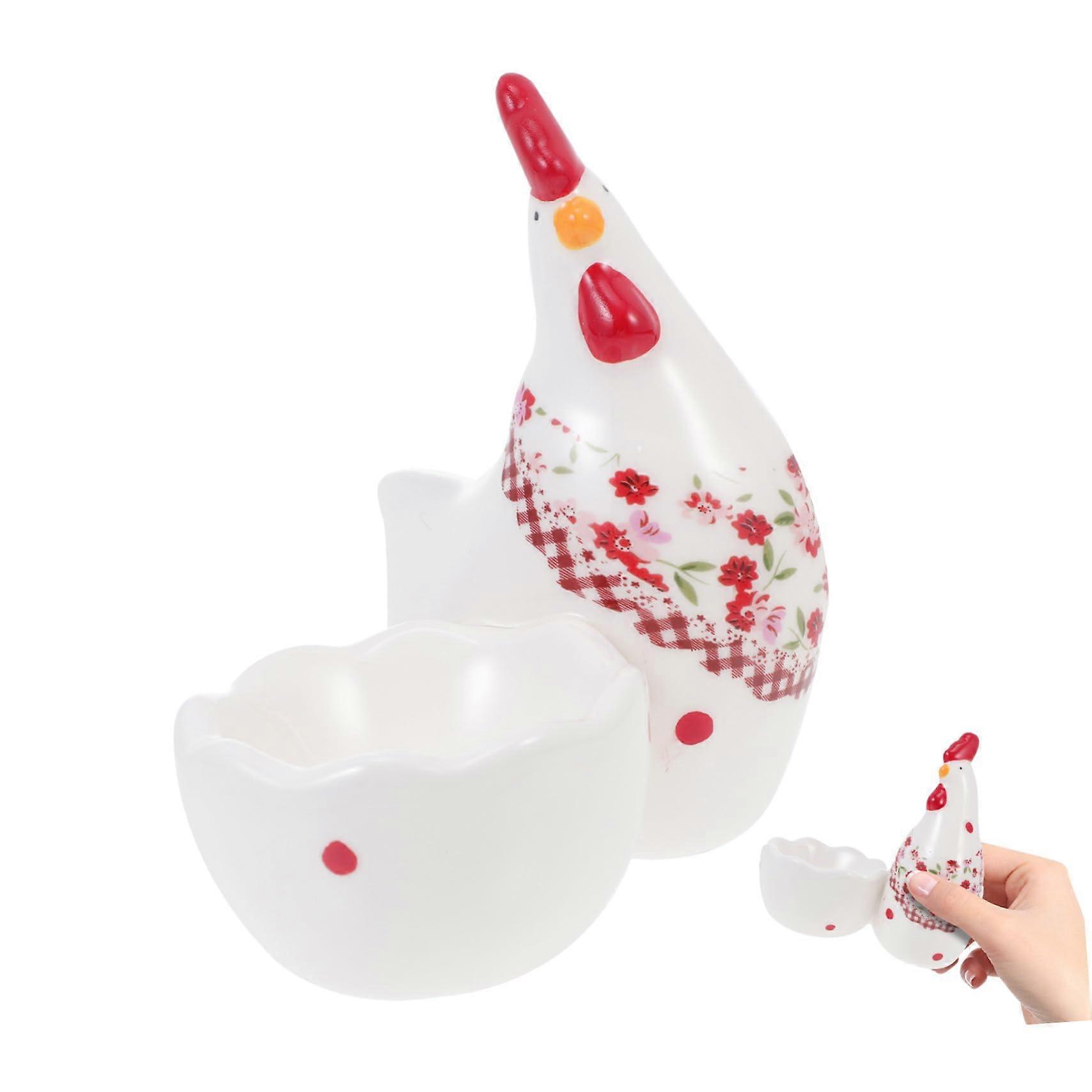 Ceramic Egg Cup Floral Chicken Design Single Egg Holder Soft or HardBoiled Eggs Stable Flat Base