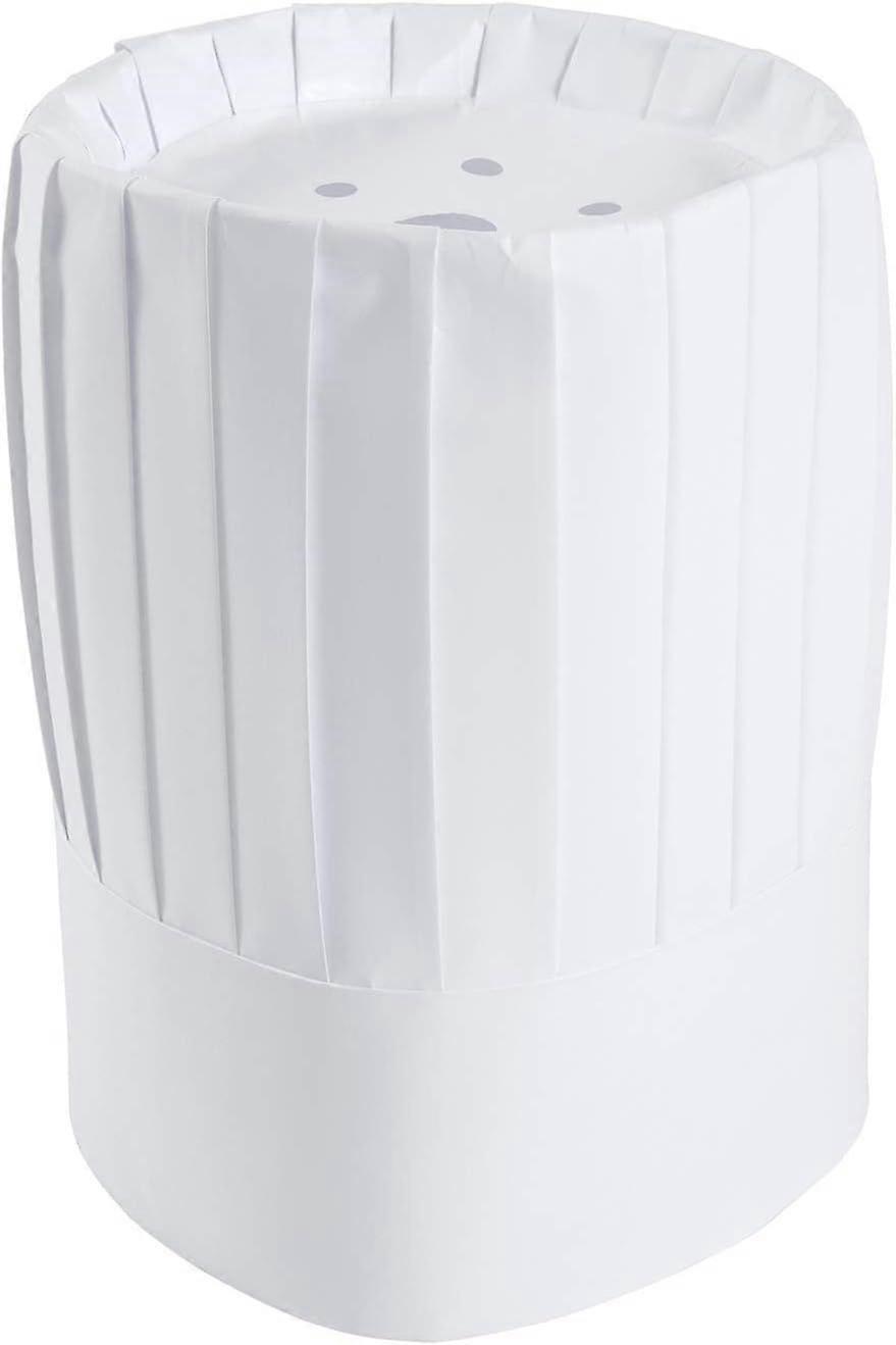 Pleated Chef's Hats, Paper, Adjustable, 10" Tall, One Size, White, 24/Carton