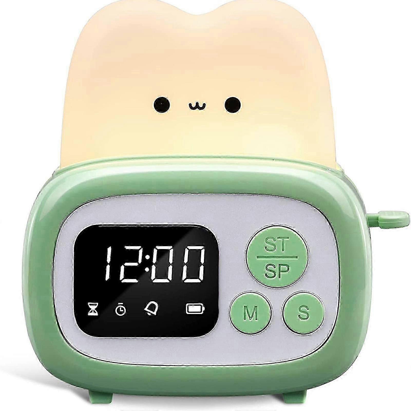 Cute Timer Clock Toaster Lamp USB Charging Bedside Night Light LED Digital Table Clock Alarm