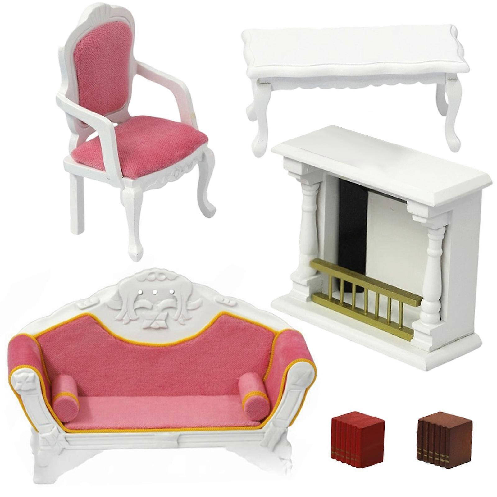 Wooden Doll House Furniture Set With Sofa Table For Creative Kids Crafting And Interactive Play Model Project Display Multicolor