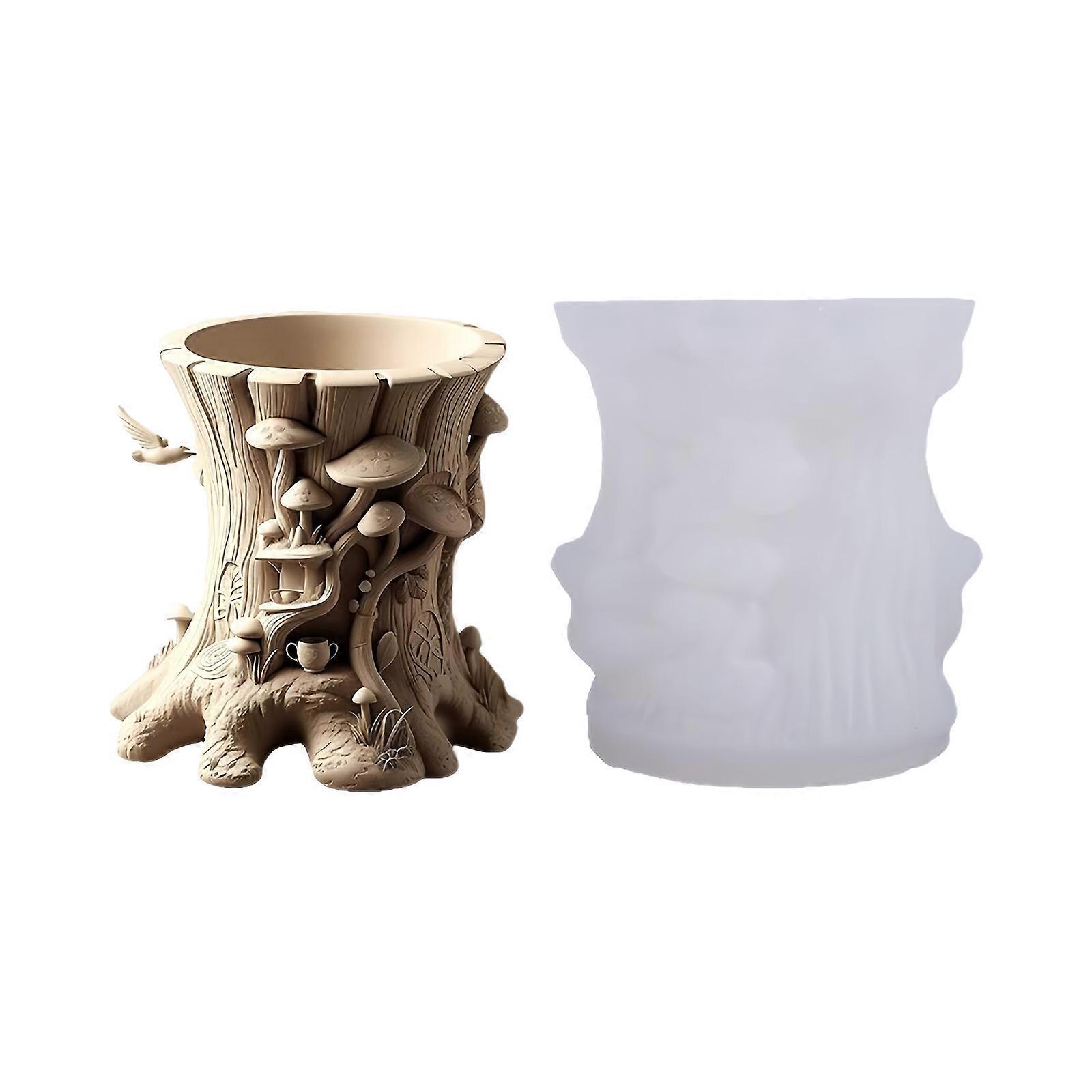 Silicone Mold For Creating Unique Stump Shaped Planter Jewelry Holders And Decorative Concrete Resin Projects Multicolor