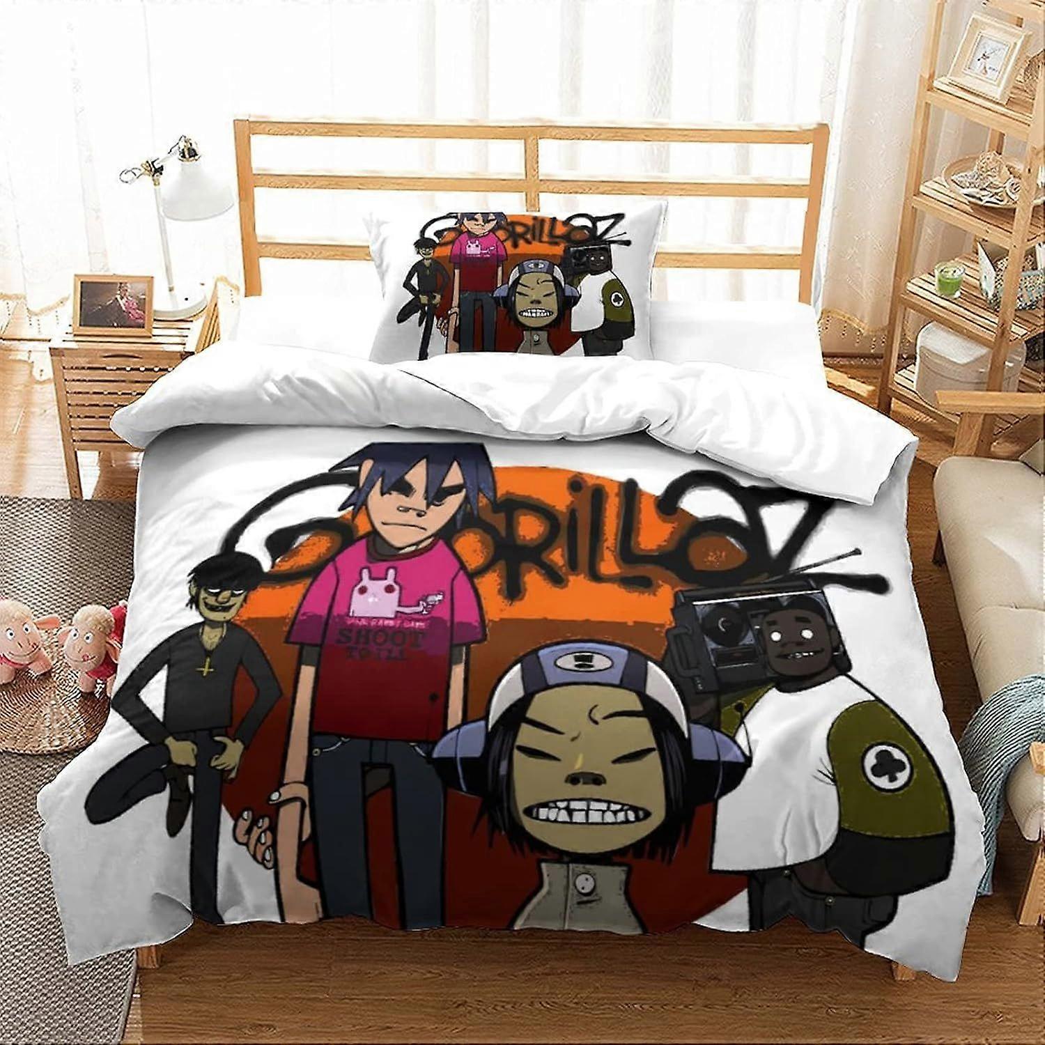 GENBAK Gorillaz 3D الهيب هوب غطاء لحاف مجموعة الموسيقى نمط مطبوعة غطاء لحاف الفراش مع إغلاق سحاب 3 قطع غطاء لحاف ناعم