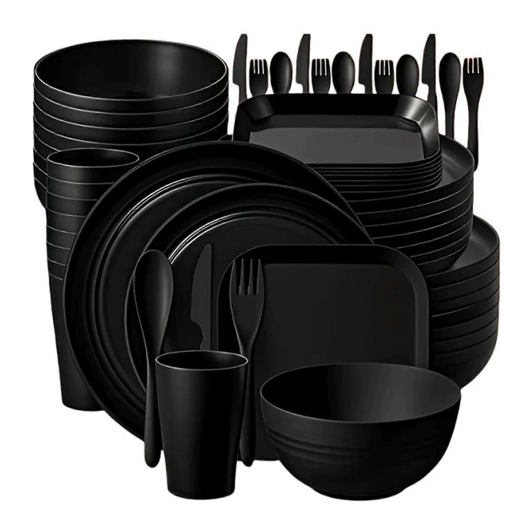 Plastic Dinnerware Sets,32 Piece Plates and Bowls Sets,Reusable Unbreakable Kitchen Dishware for Apartment, Camping