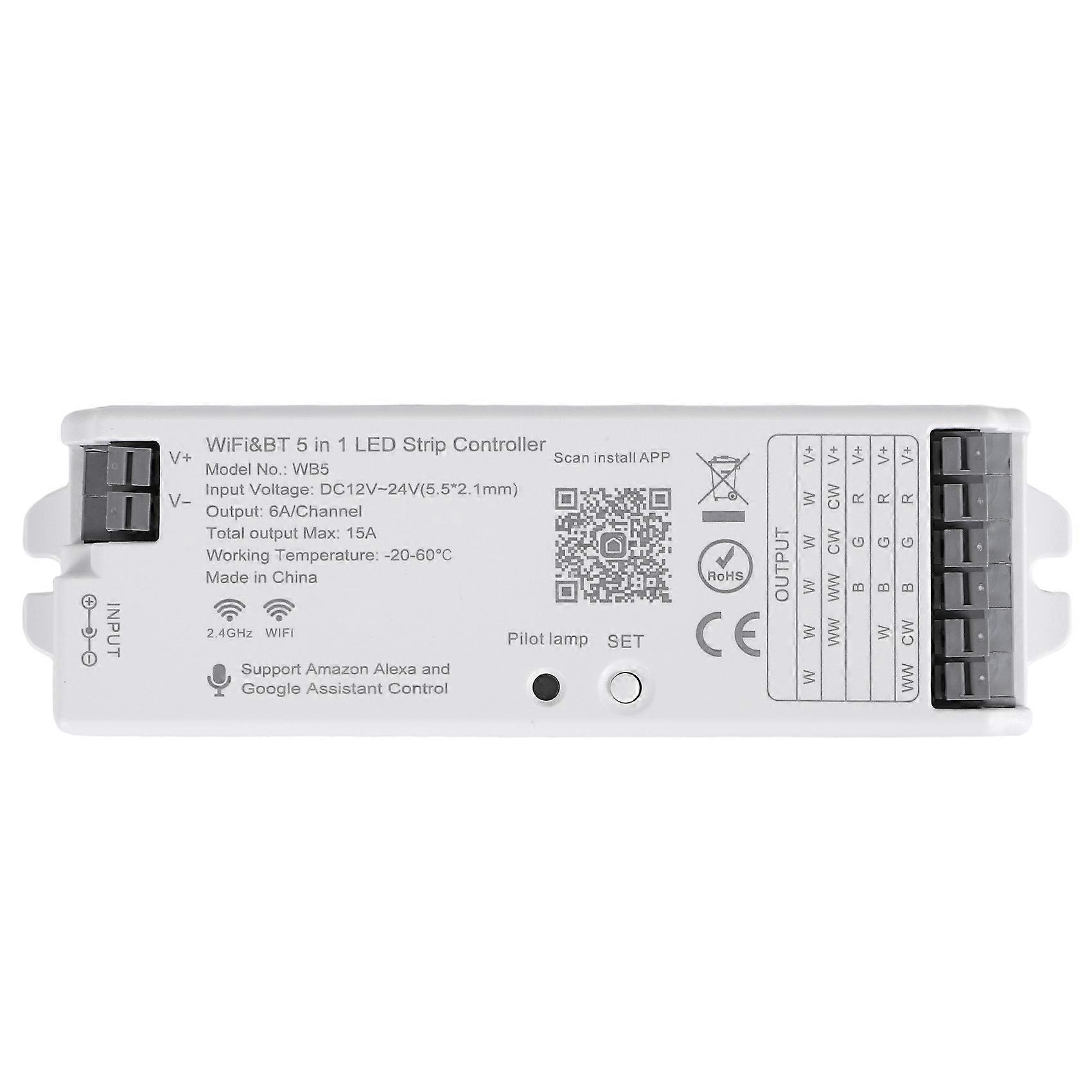 WB5 RF WiFi Bluetooth LED Strip Controller RGB CCT RGBW 5In1 Dimmable DC12-24V Lights Controller for Smart Life APP