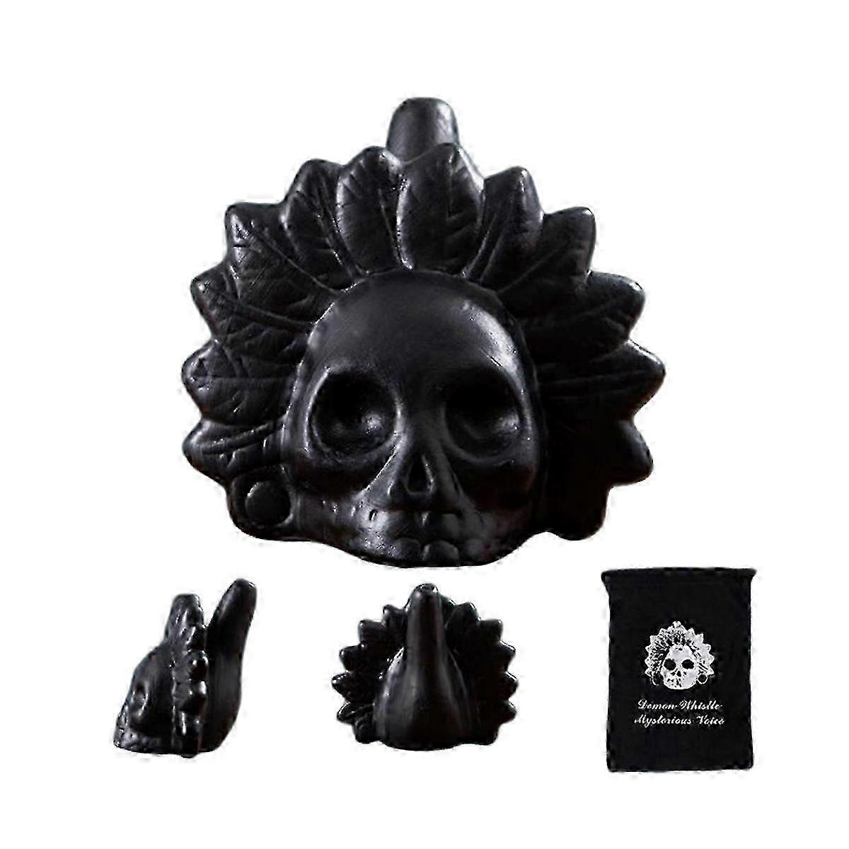 Ægte Skrigende Aztekisk Dødsfløjte Obsidian Sort Højeste Autentiske Menneske