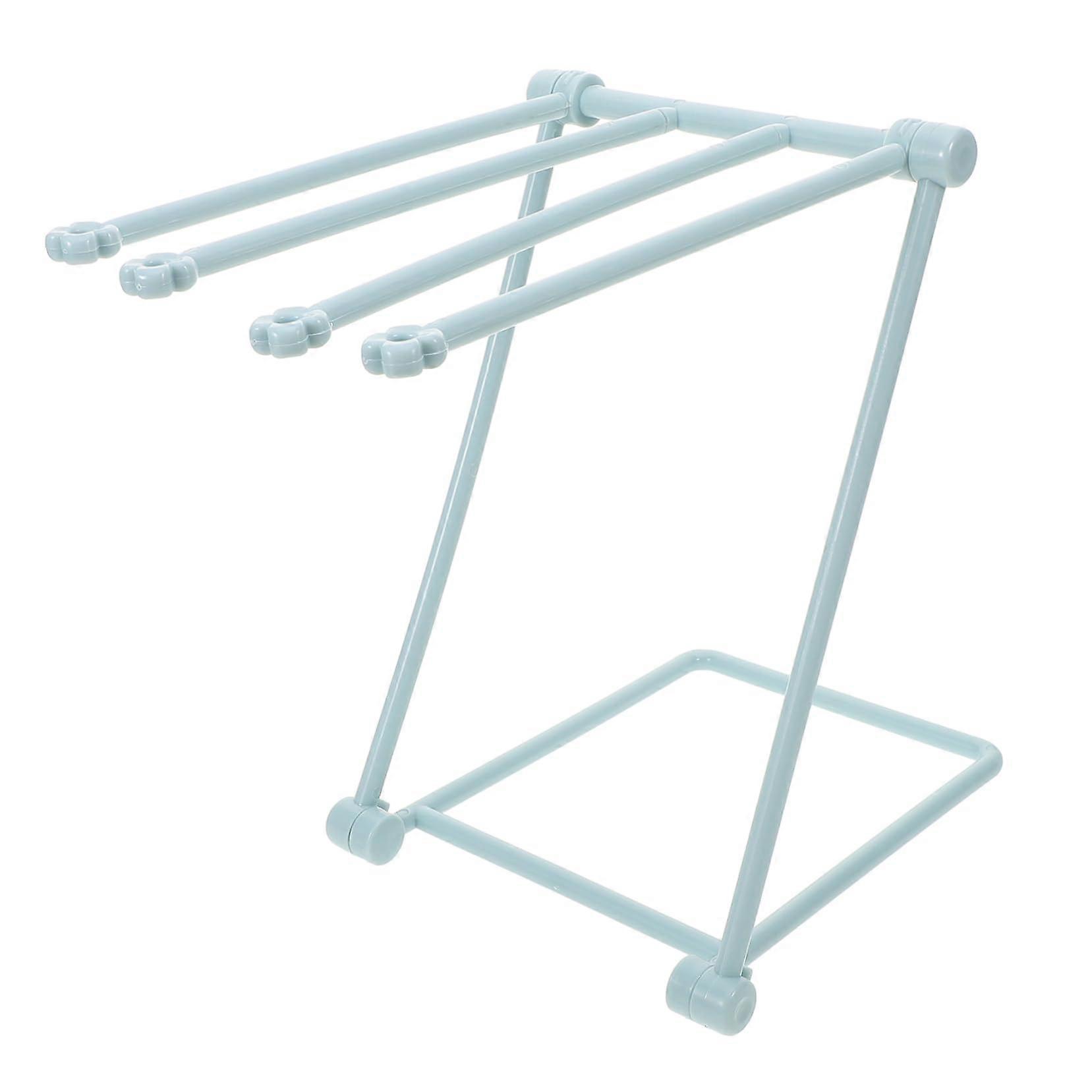 Foldable Towel Rack Plastic Vertical Stand for Bathroom Kitchen Space Saving Quick Dry Light Blue