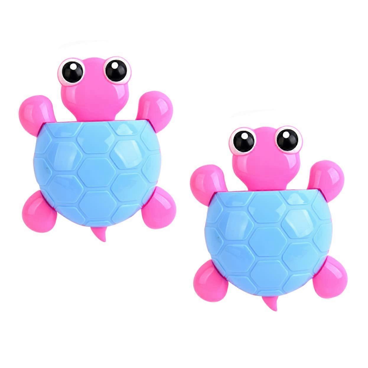 2 Pack Blue Turtle Toothbrush Holders with Toothpaste Container, Wall Mounted Bathroom Organizer for Family Use