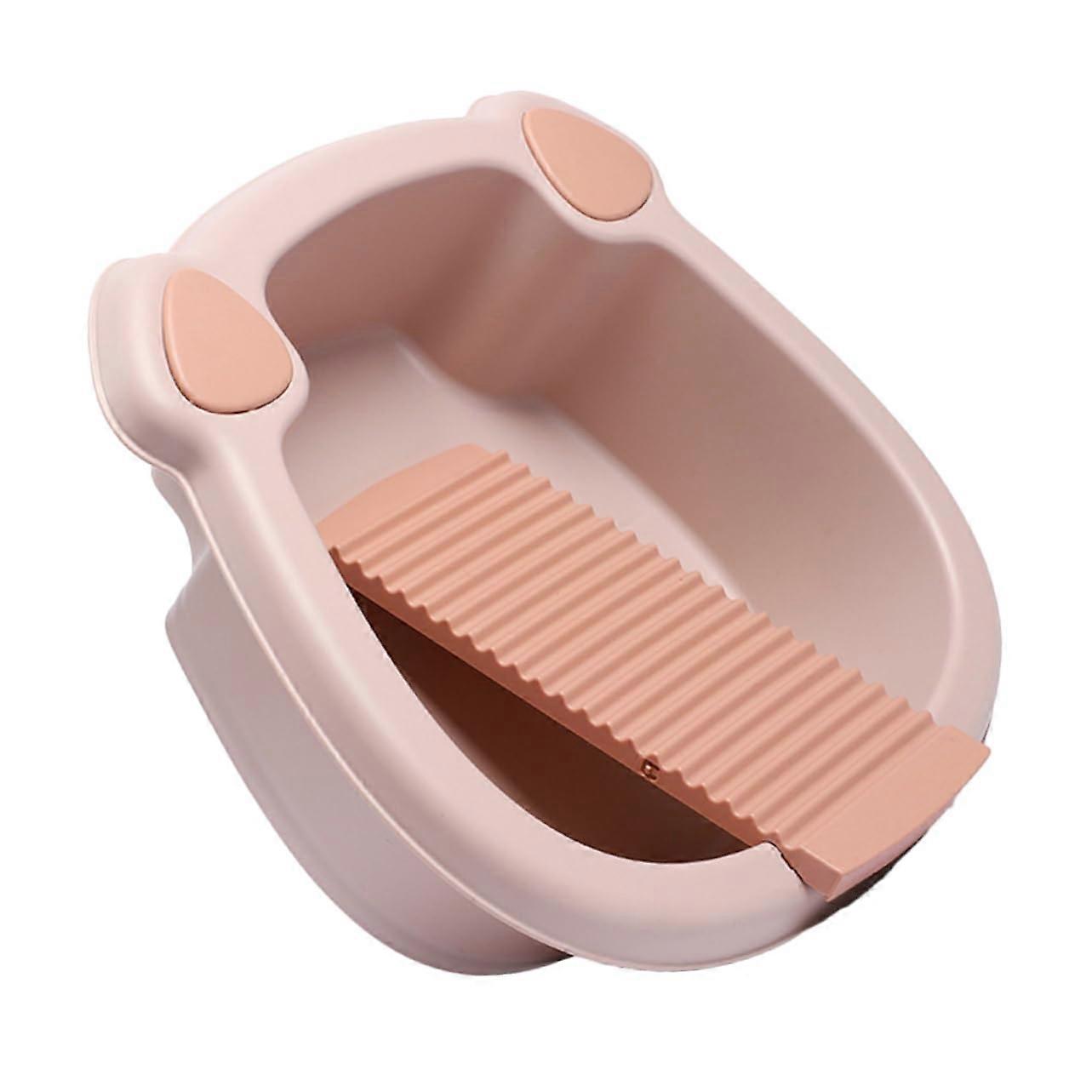 Laundry Wash Basin with Integrated Washboard, Lightweight PP Tub for Clothes, Pink, SpaceSaving Design