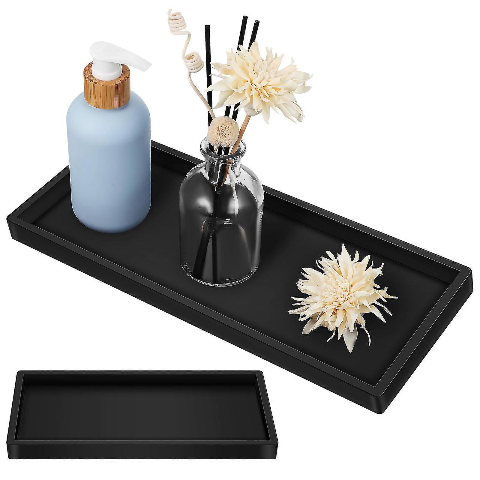 Bathroom Vanity Tray Black Silicone for Organization 2Pcs Set