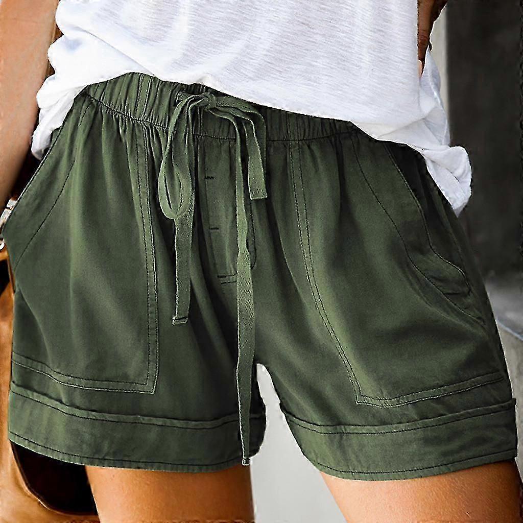 Womens Comfy Drawstring Splice Casual Elastic Waist Pocketed Loose Shorts Pants