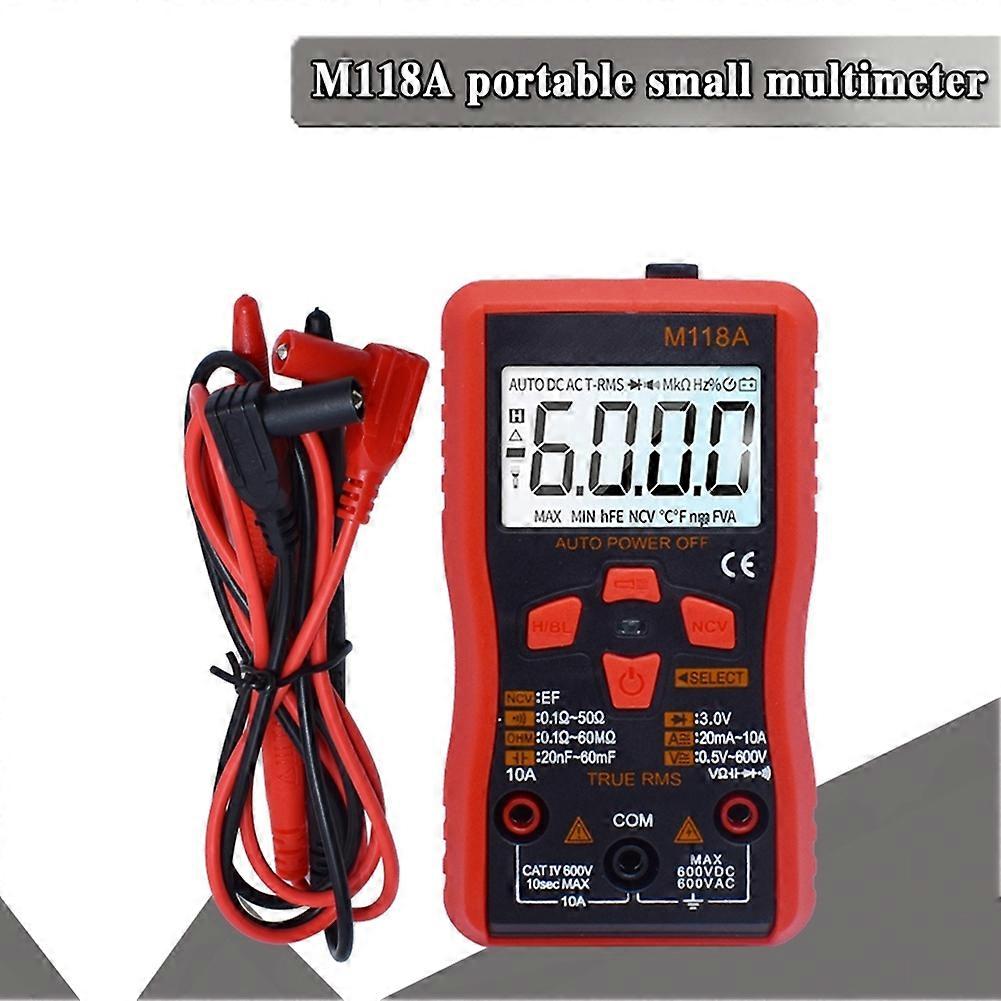 M118A Digital Multimeter True RMS Auto Range 6000 Counts NCV Data Hold Flashlight Transistor Testing