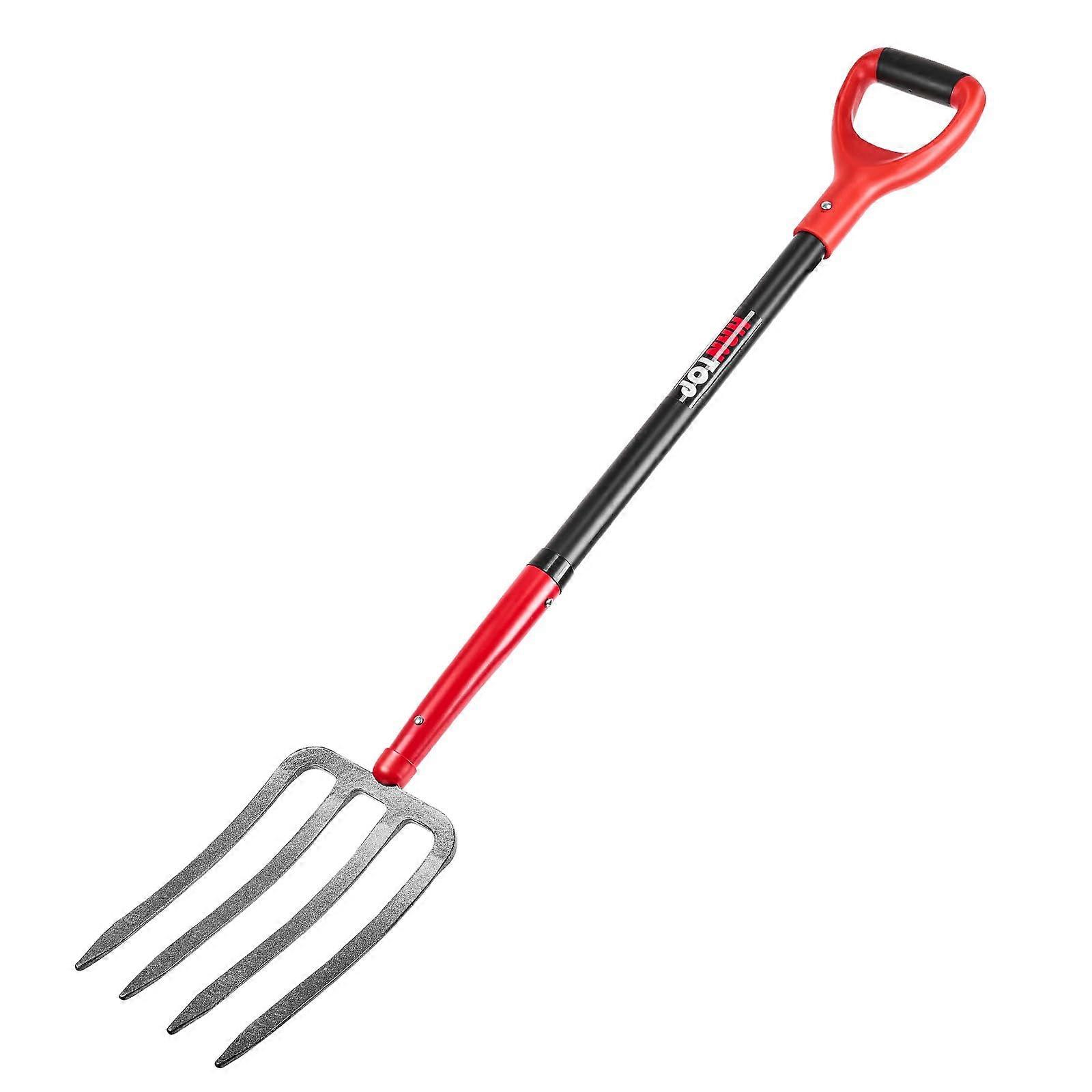 Heavy Duty 4Tine Garden Fork with Fiberglass Handle, Forged Steel Pitchfork for Digging, 43Inch