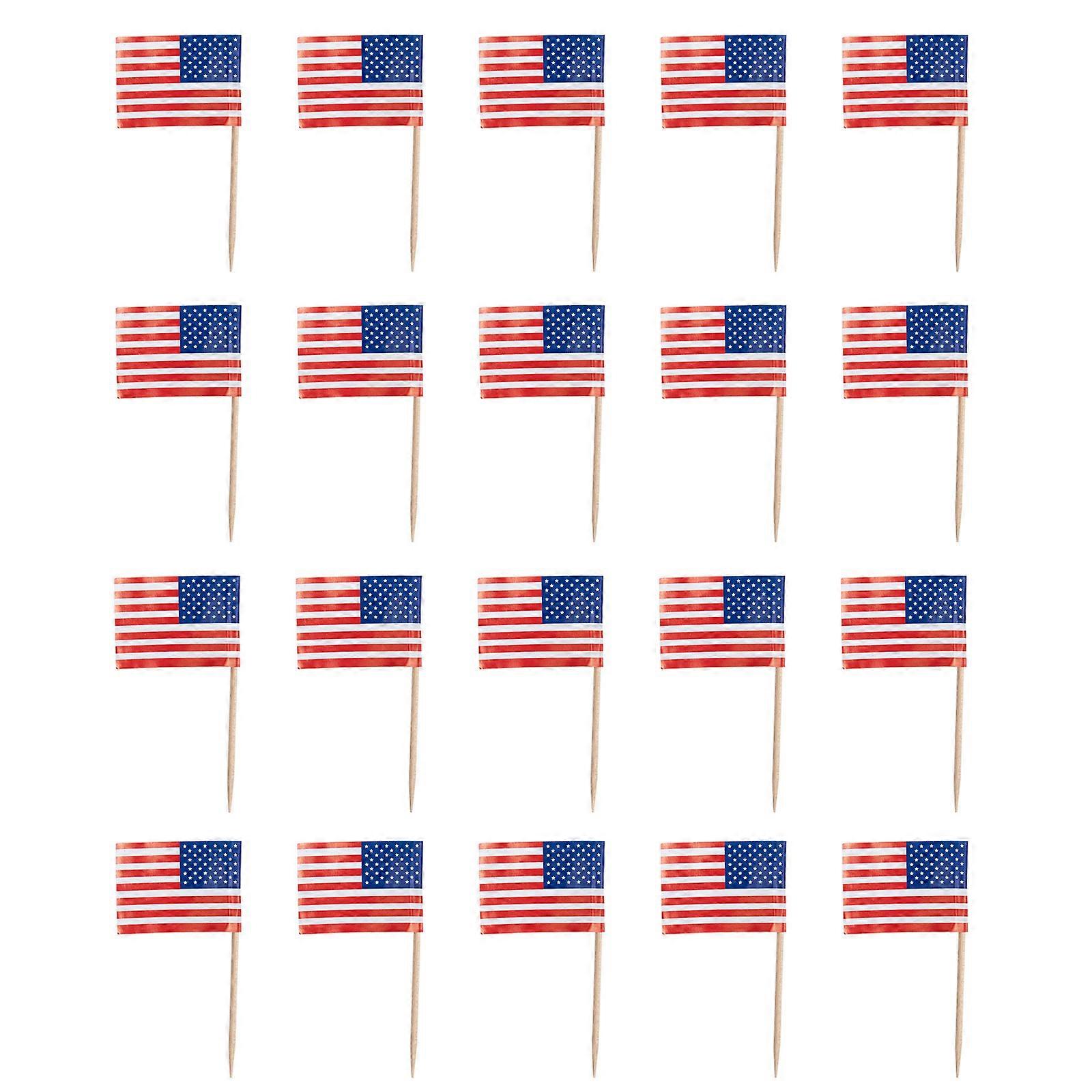 100Pcs American Flag Toothpicks Cupcake Topper Decorative Fruit Picks