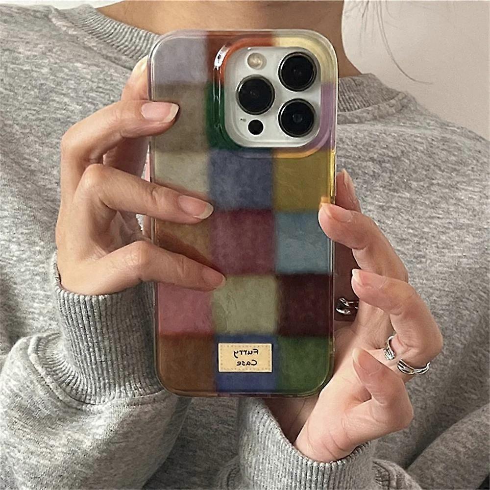 Hot Dopamine Color Block Match Plaid  Phone Case for IPhone 16 15 14 13 12 11 Mini Pro Max X XR XSMax Plus Glacier Pattern Cover