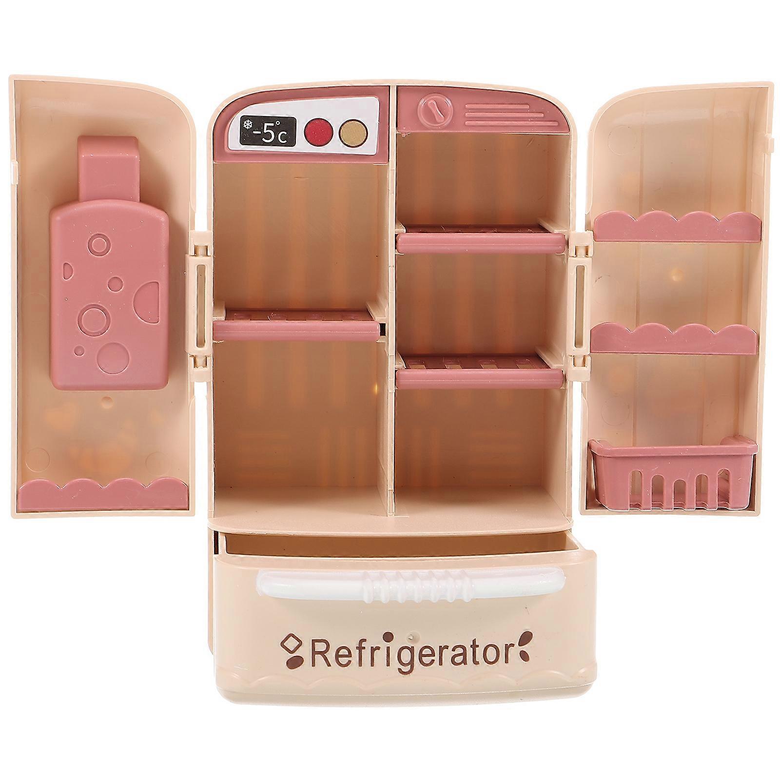 Mini Fridge Dollhouse Refrigerator for Decor 2Pcs Beige ABS Material