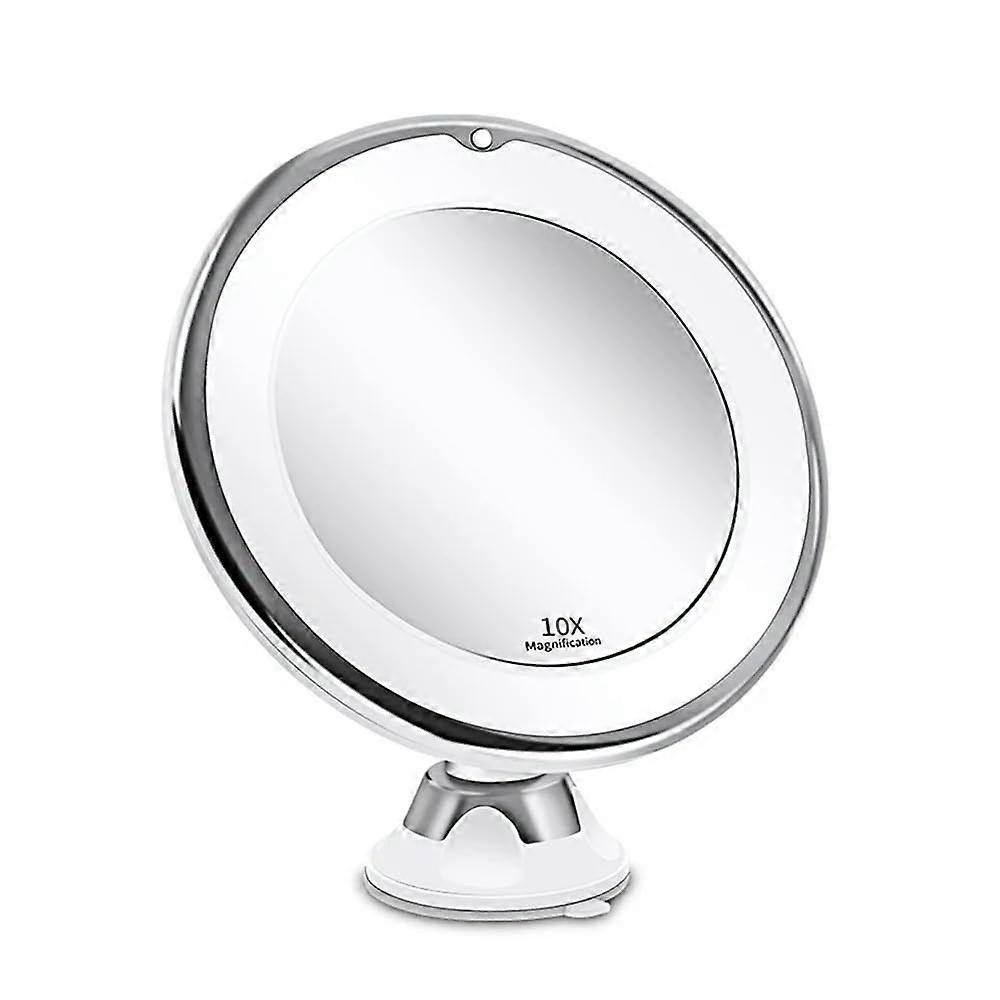 10x Magnifying Makeup Mirror with LED Lights, 360° Rotating Gooseneck, Suction Cup, White
