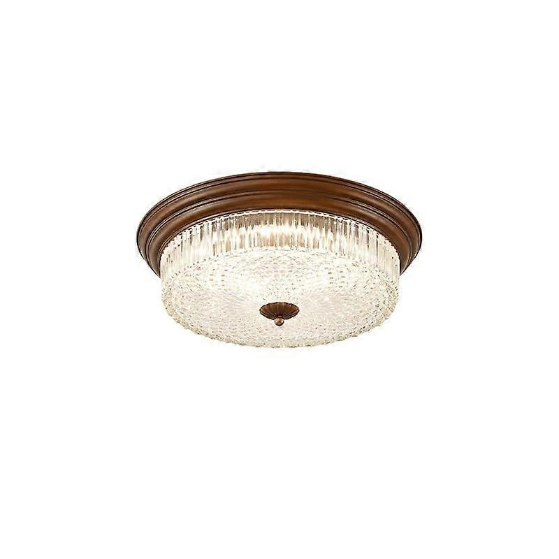 American Style Glass Walnut Round LED Ceiling Light, Three Color Dimmable for Living Room 38cm