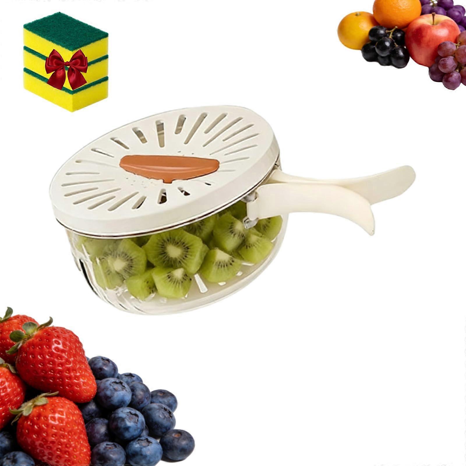 Produce Storage Container with Lid, 2in1 Vegetable Strainer Bowl for Fast Draining and Storage, Brown Small