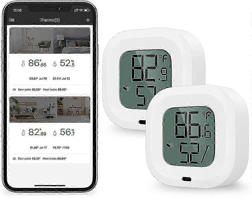 2 Pieces Thermometer Hygrometer Bluetooth. Humidity Temperature Sensor With Data 25-26s