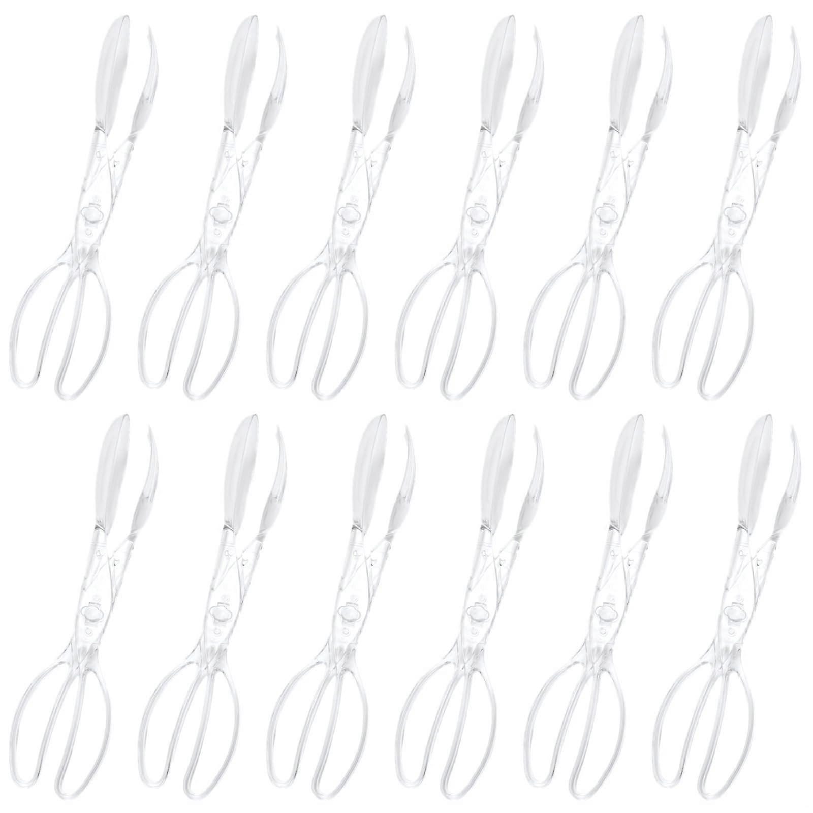 12 Pack Clear Plastic Salad Serving Tongs with Ergonomic Scissor Handle for Buffet and Parties