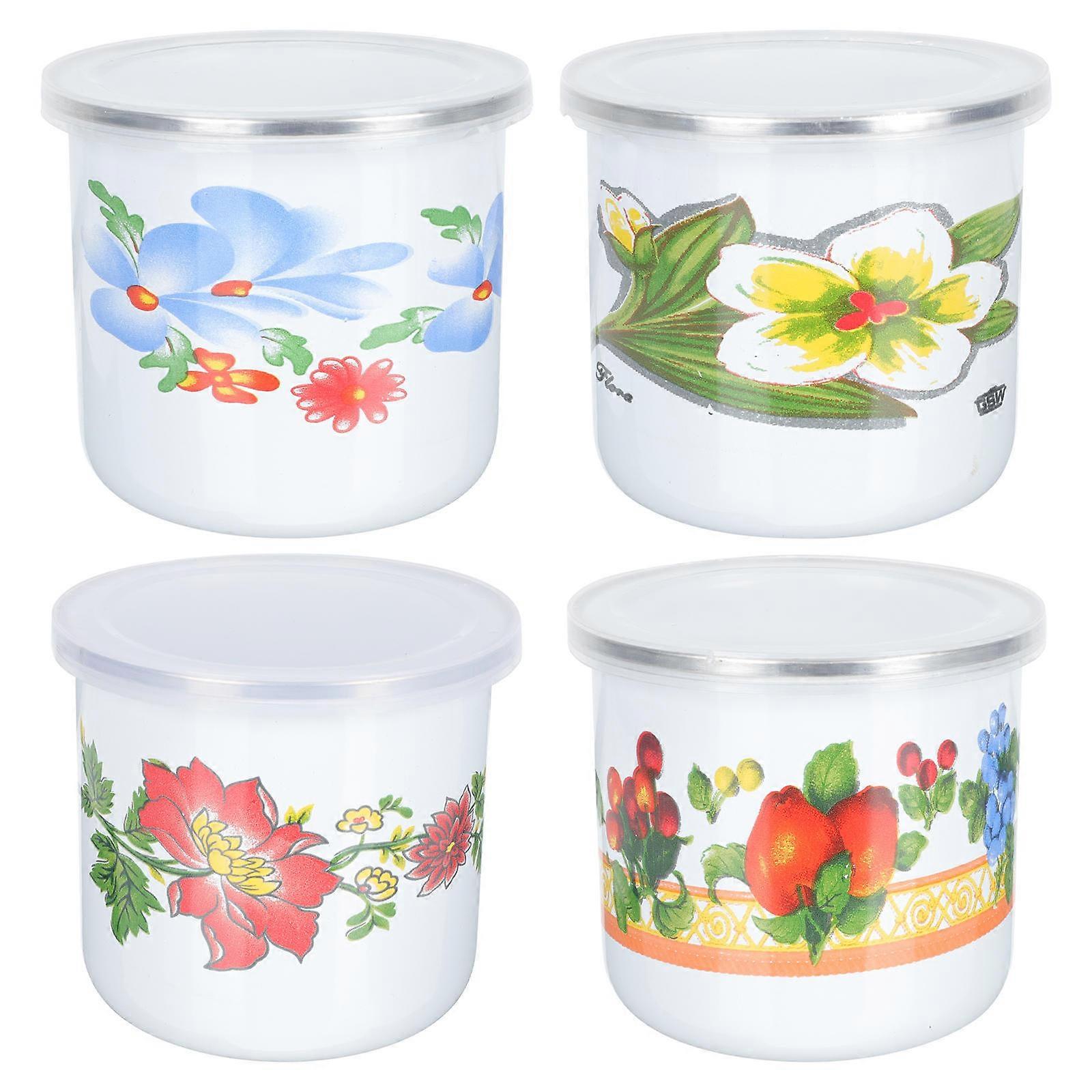 Tea Cup with Lid Enamel Mug for Household Drinking Cups 4Pcs