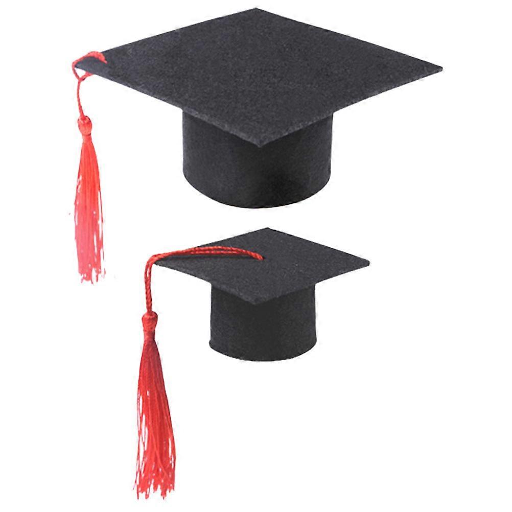 Black Small Pet Hat Guinea Pig Graduation Caps 2Pcs for Decor