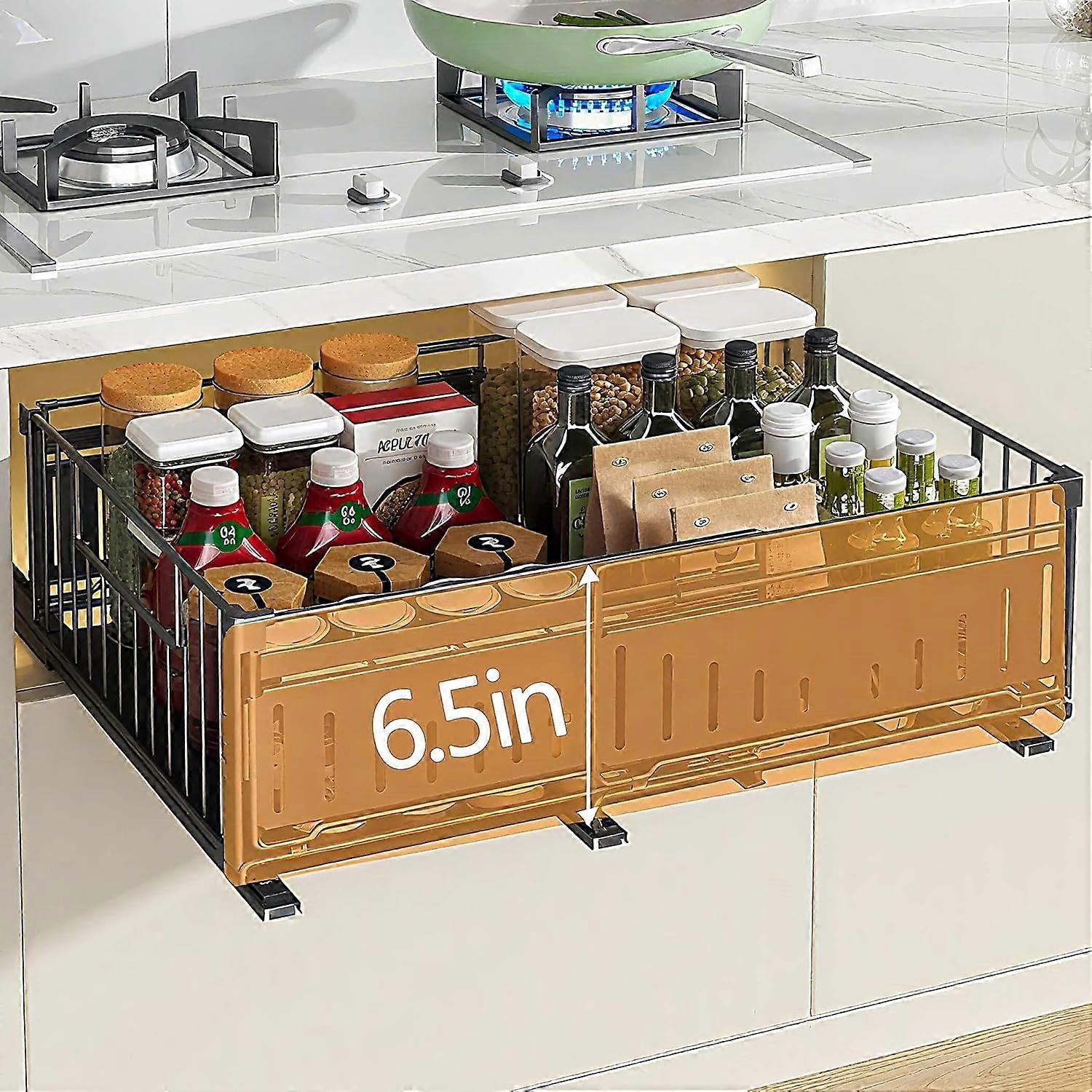 Under Sink Organizer with Adjustable Width Pull Out Drawers for Kitchen and Bathroom, Black Metal 1 Pack