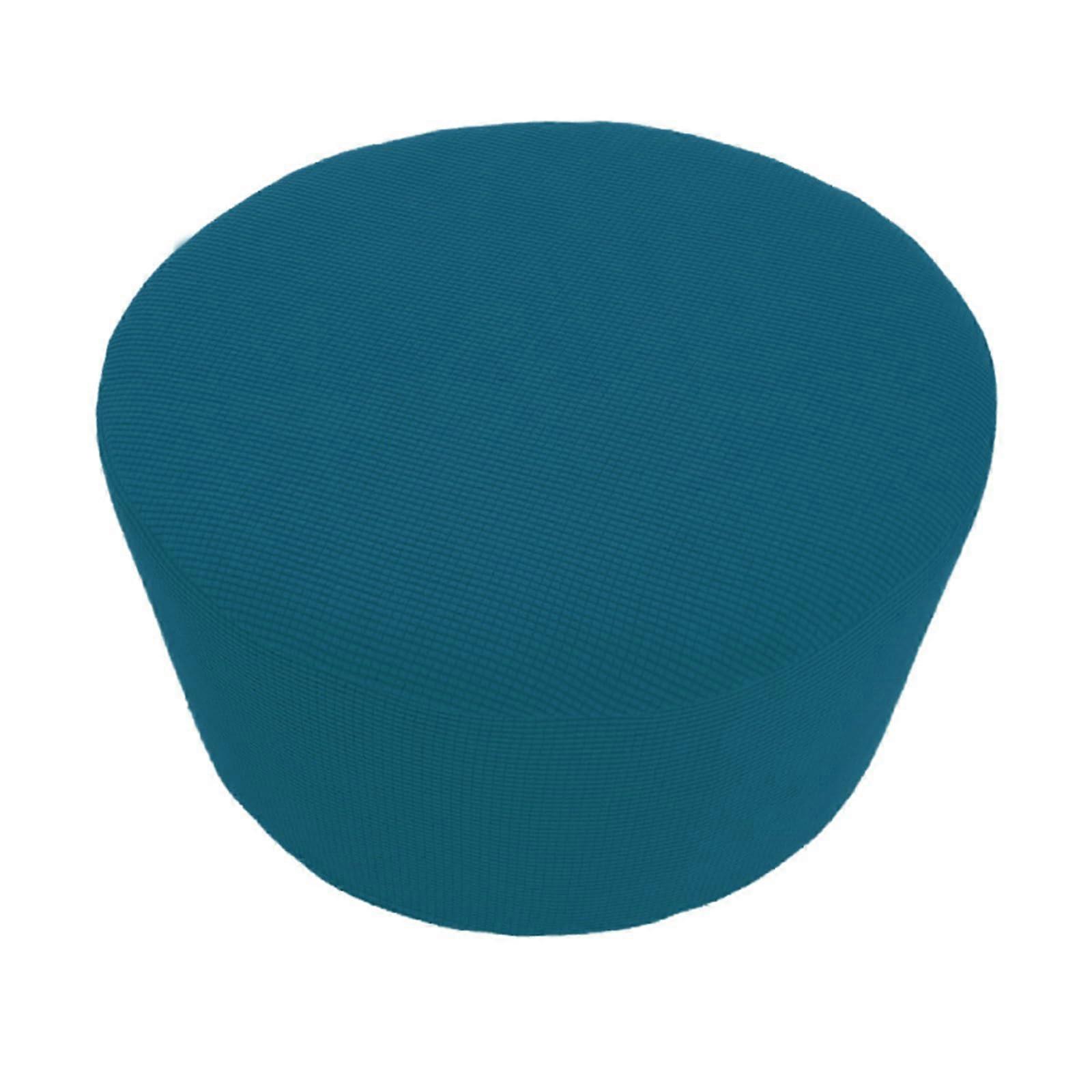 Elastic Round Ottoman Slipcover with Elegant Checks, Washable Protector for Footstool